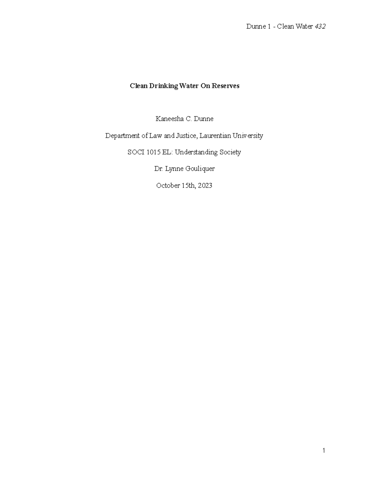 SOCI 1015 EL: Clean Drinking Water Challenges for Indigenous Reserves ...