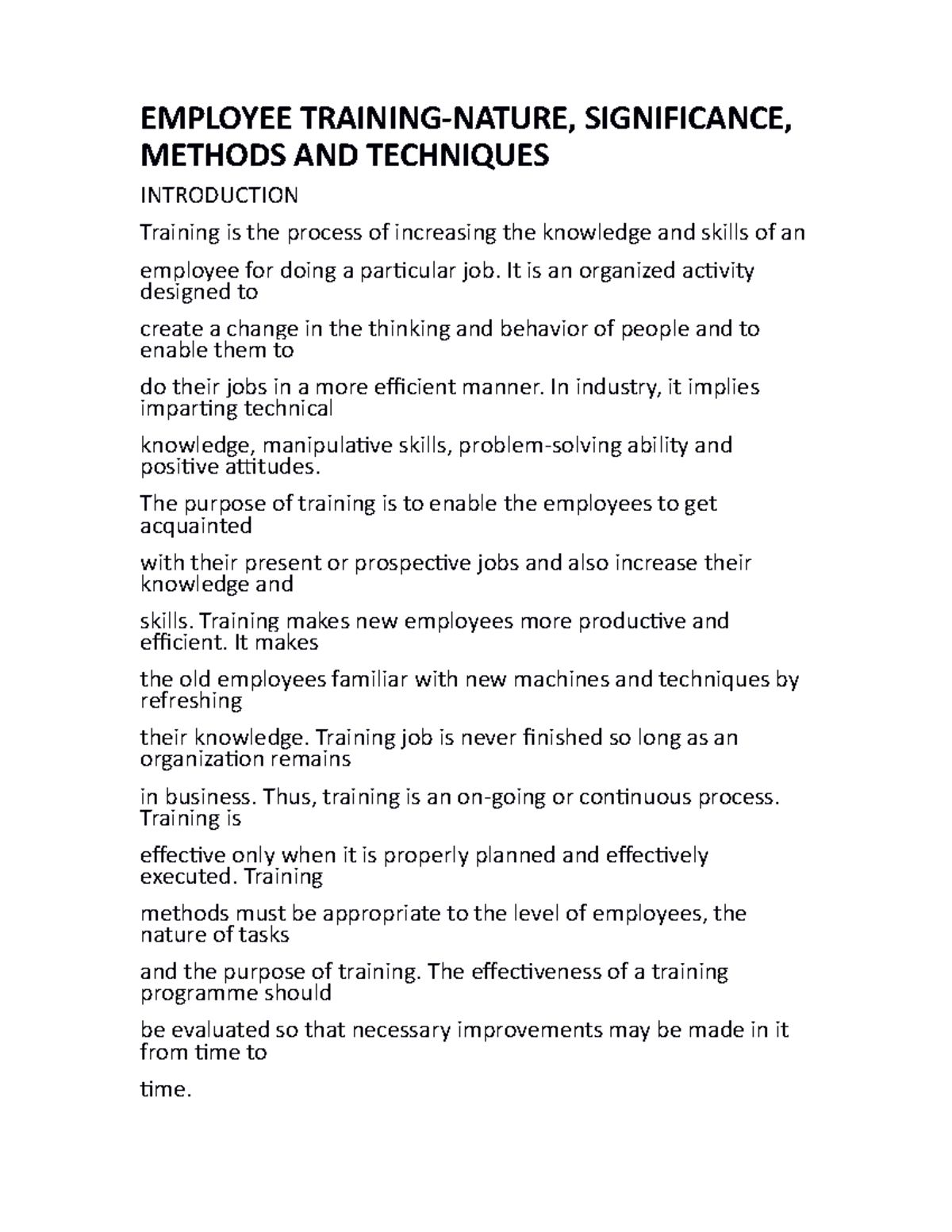 Employee Training: Nature, Significance & Methods Explained - Studocu
