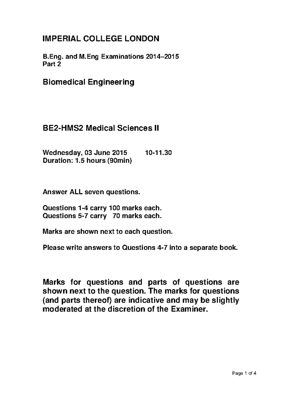 BE2-HMS2 Medical Sciences II Final Exam 2014-2015 Overview - Studocu