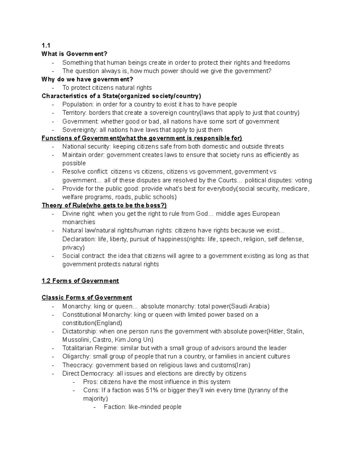 Government Notes - 1. What is Government? - Something that human beings ...