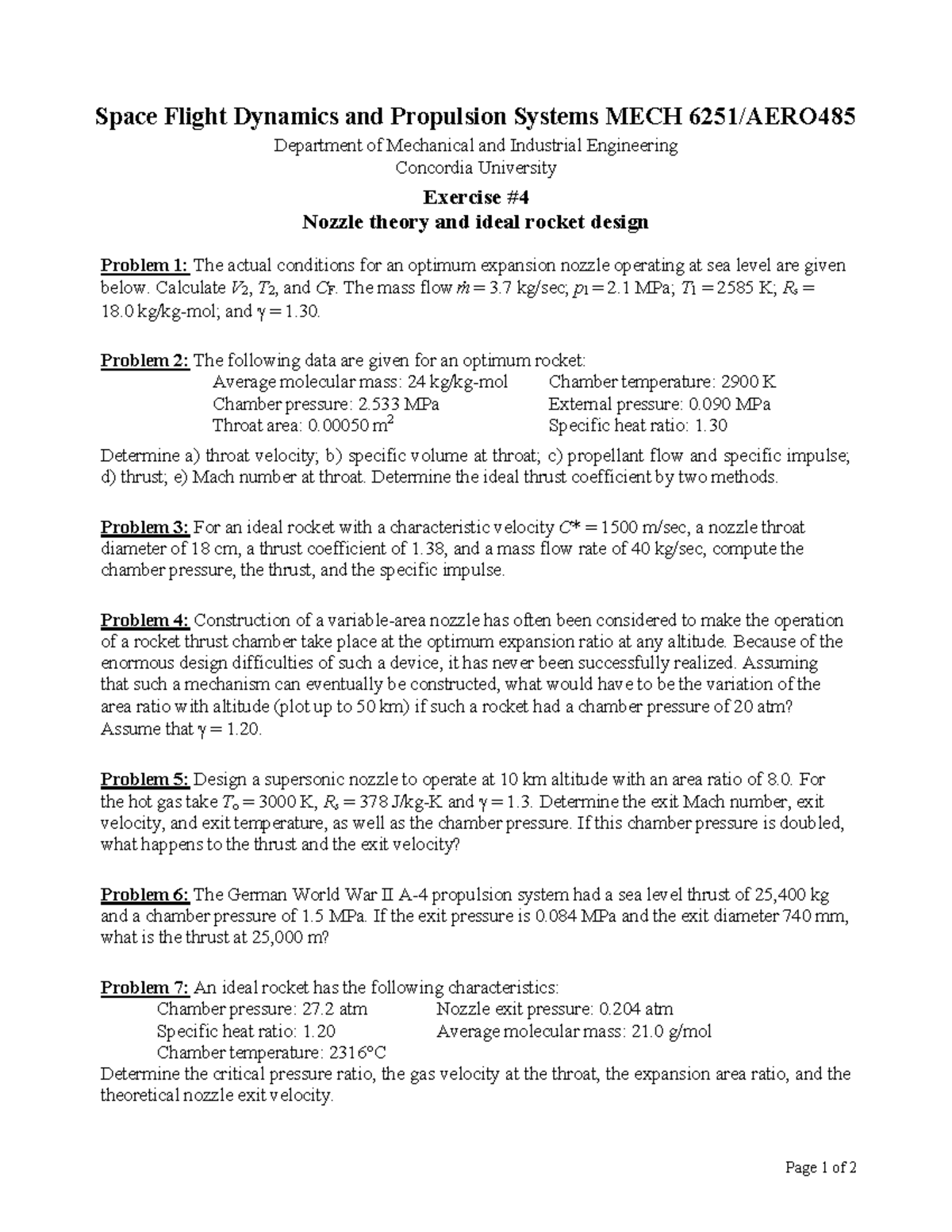 Exercise 4 - Aero 485: Space Flight Dynamics & Rocket Design Problems ...