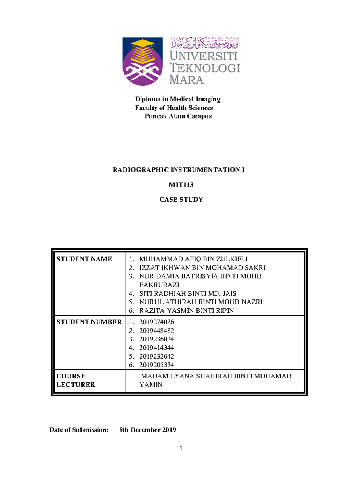 Case Study & Proposal: Radiographic Instrumentation I (MIT) - Studocu