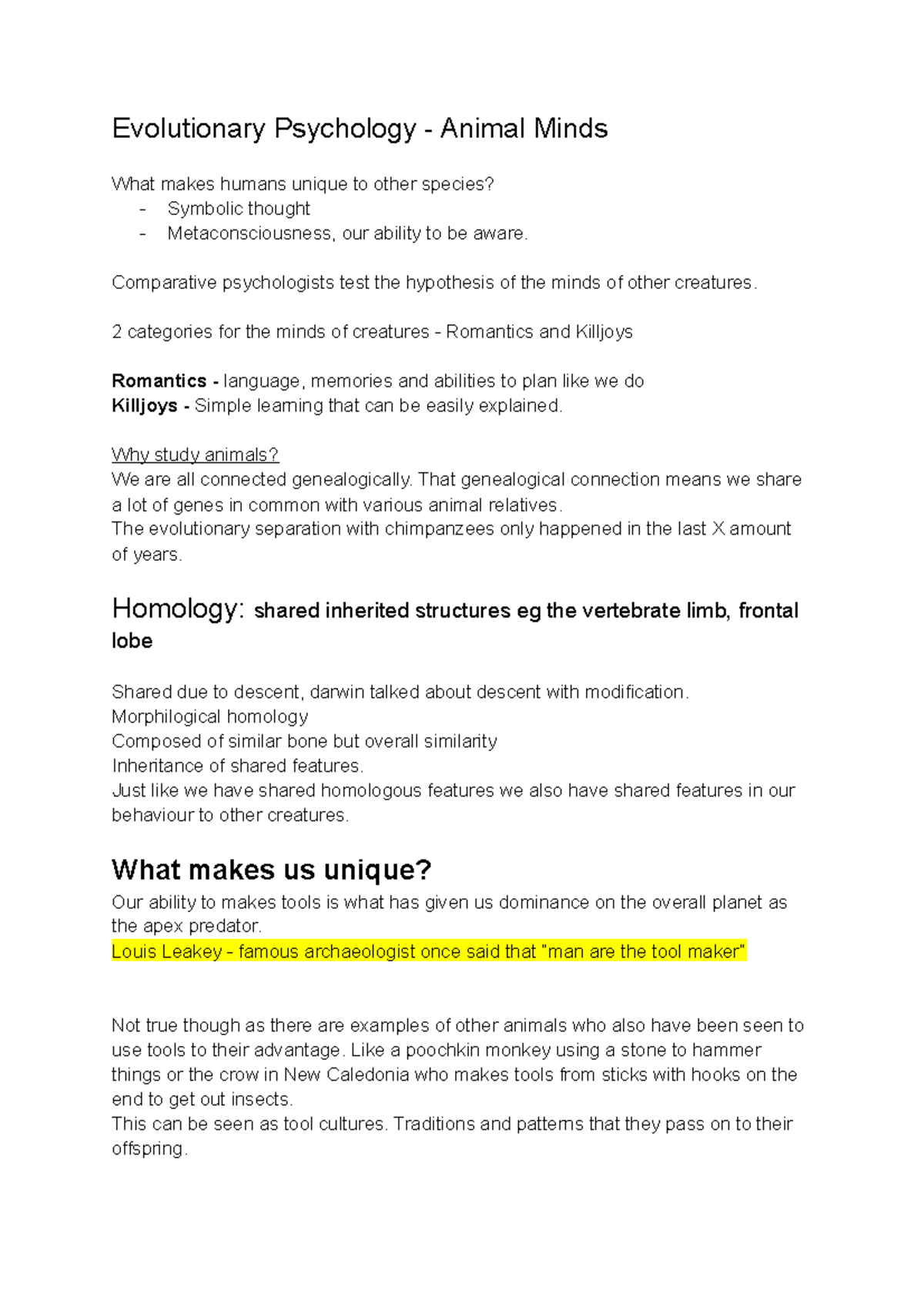 Lecture 1 - 2nd March - Evolutionary Psychology - Animal Minds What ...