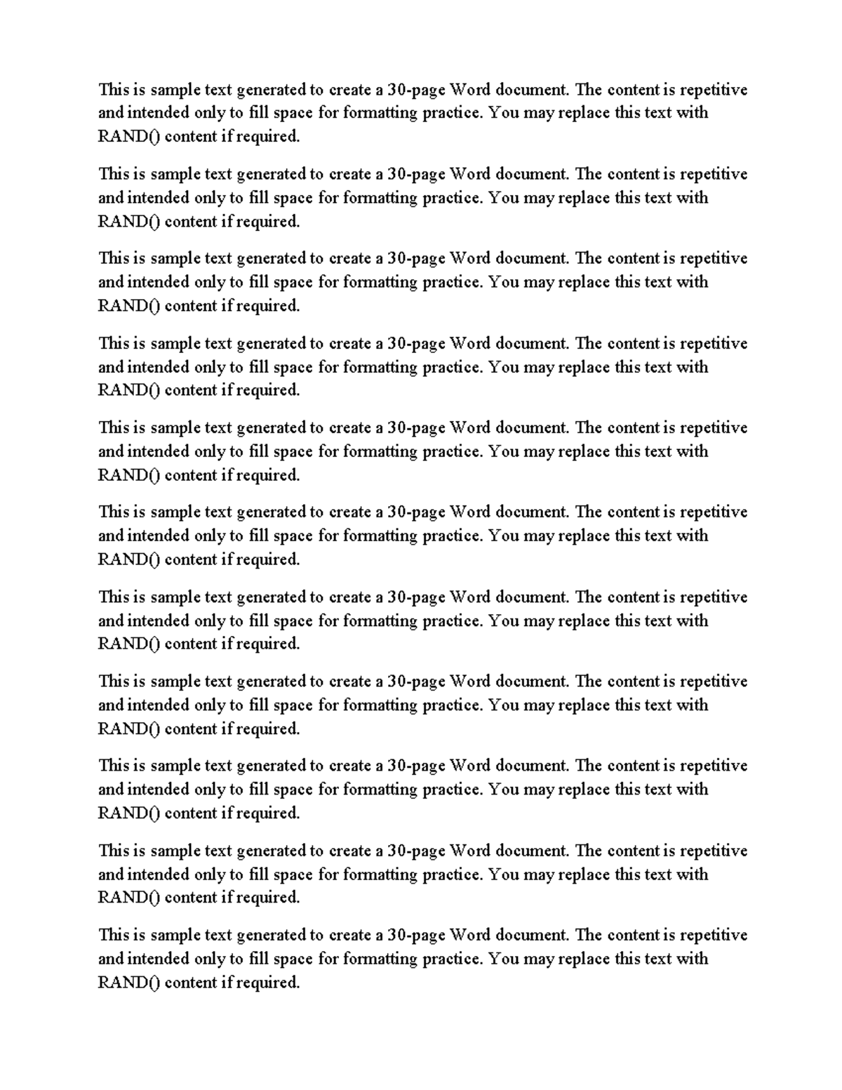 Word Document Formatting Practice - Sample Text (30 Pages) - Studocu