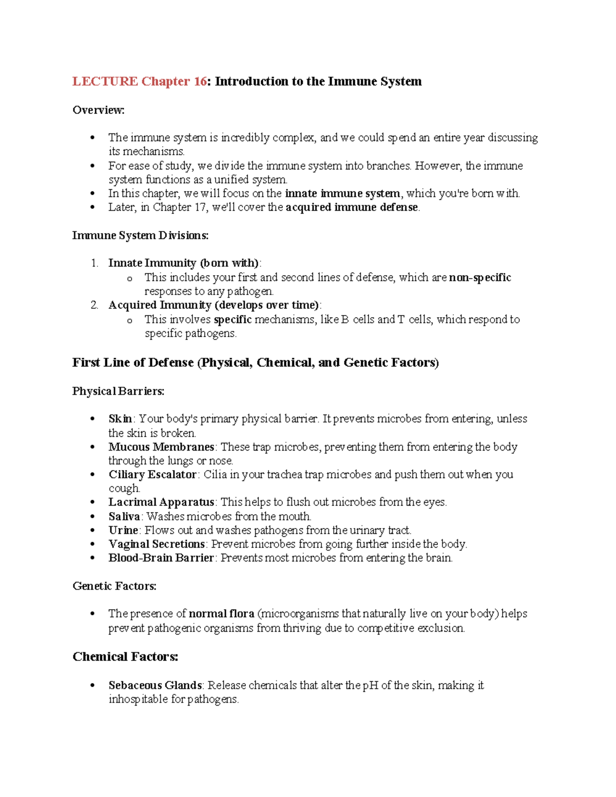 LECTURE Chapter 16: Overview of the Innate Immune System - Studocu