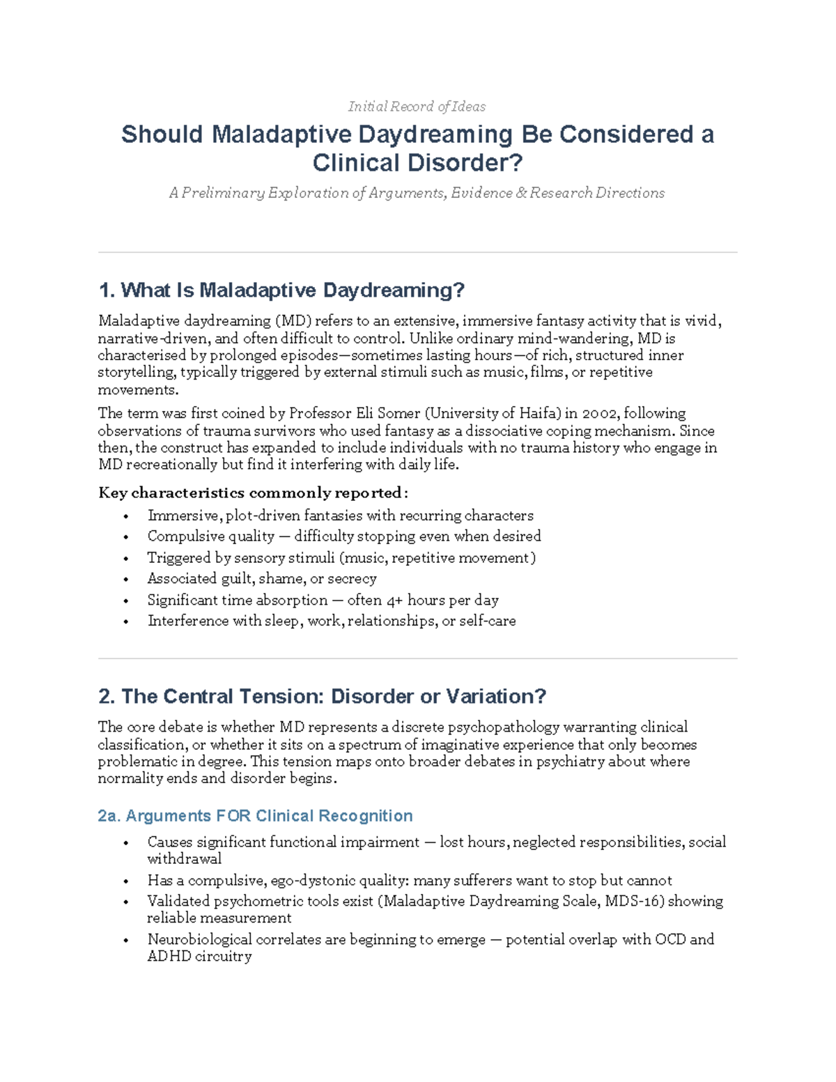 Maladaptive Daydreaming: Clinical Disorder Exploration and Research ...