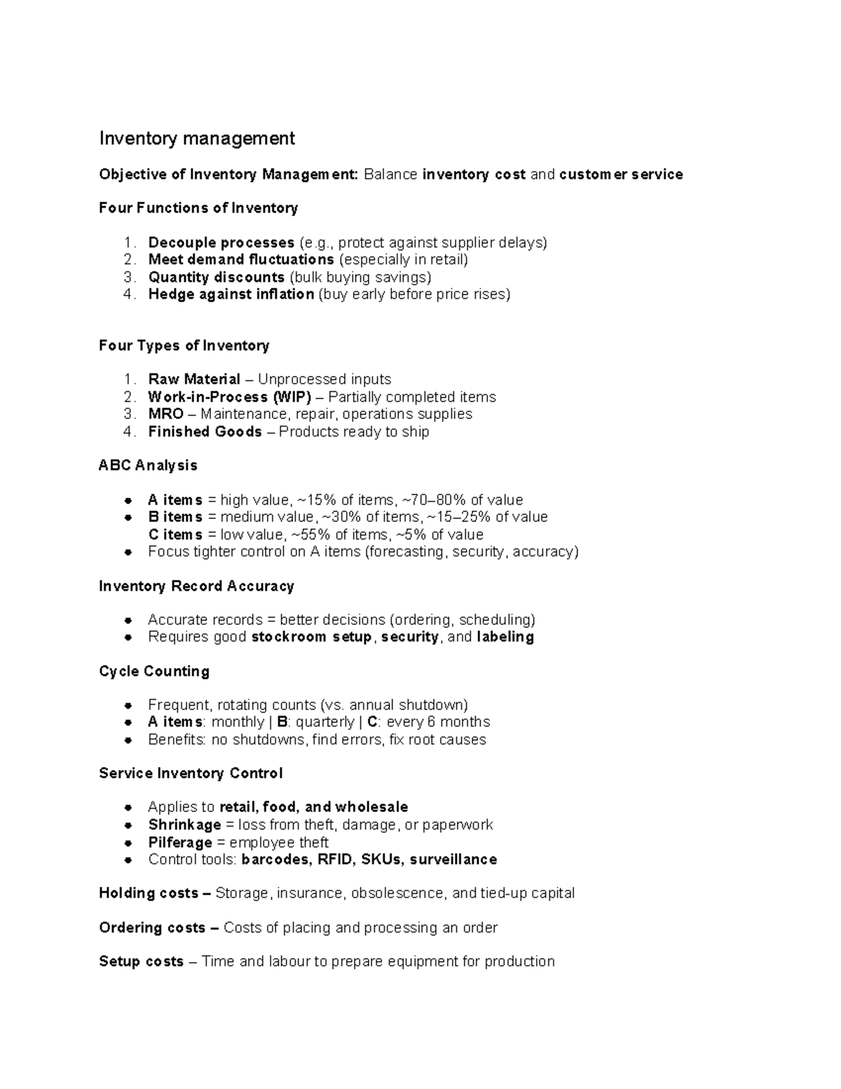 GMS401 Inventory Management: Key Concepts and Control Systems - Studocu