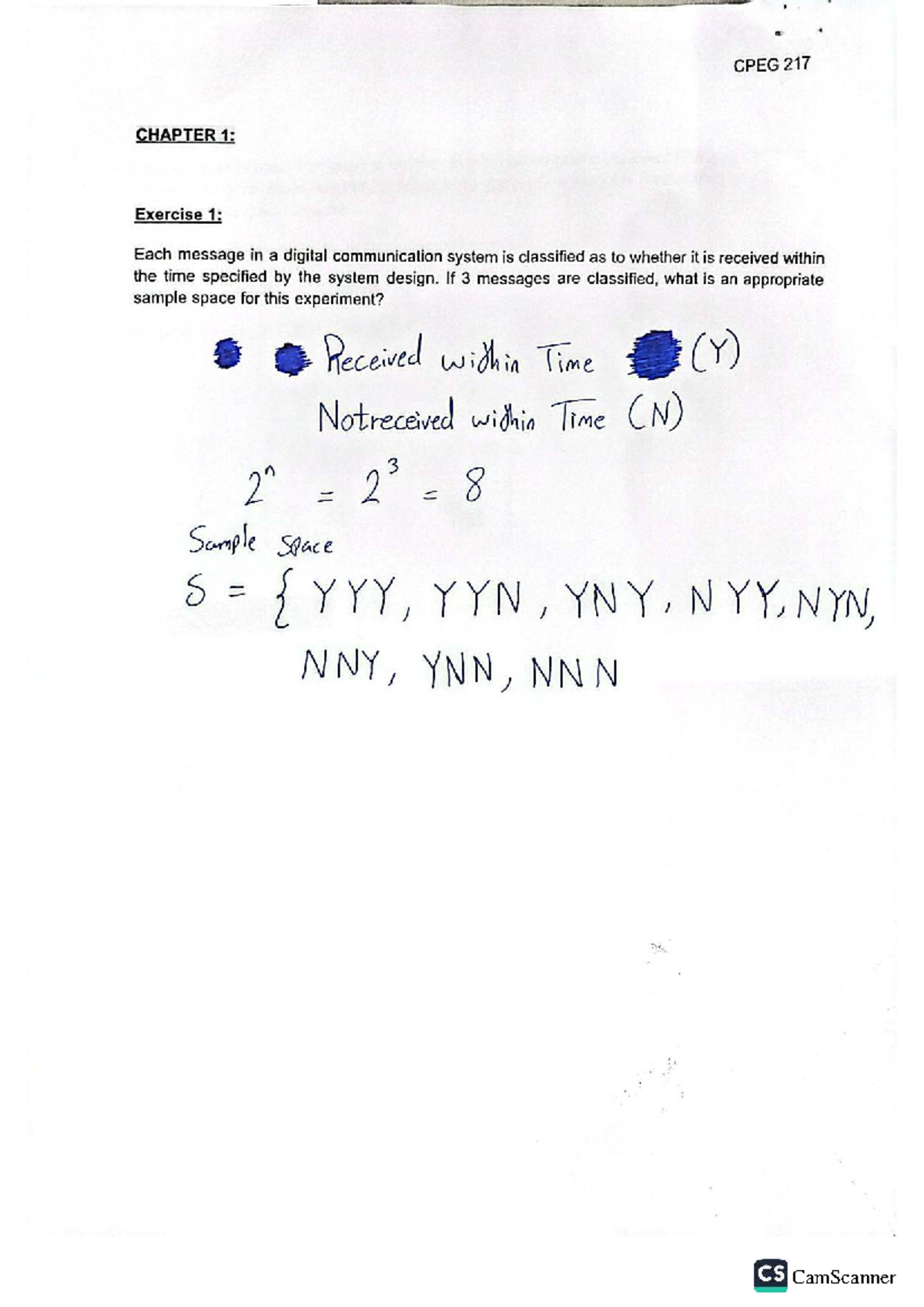 CPEG 217 Homework 1: Sample Space and Probability Exercises - Studocu