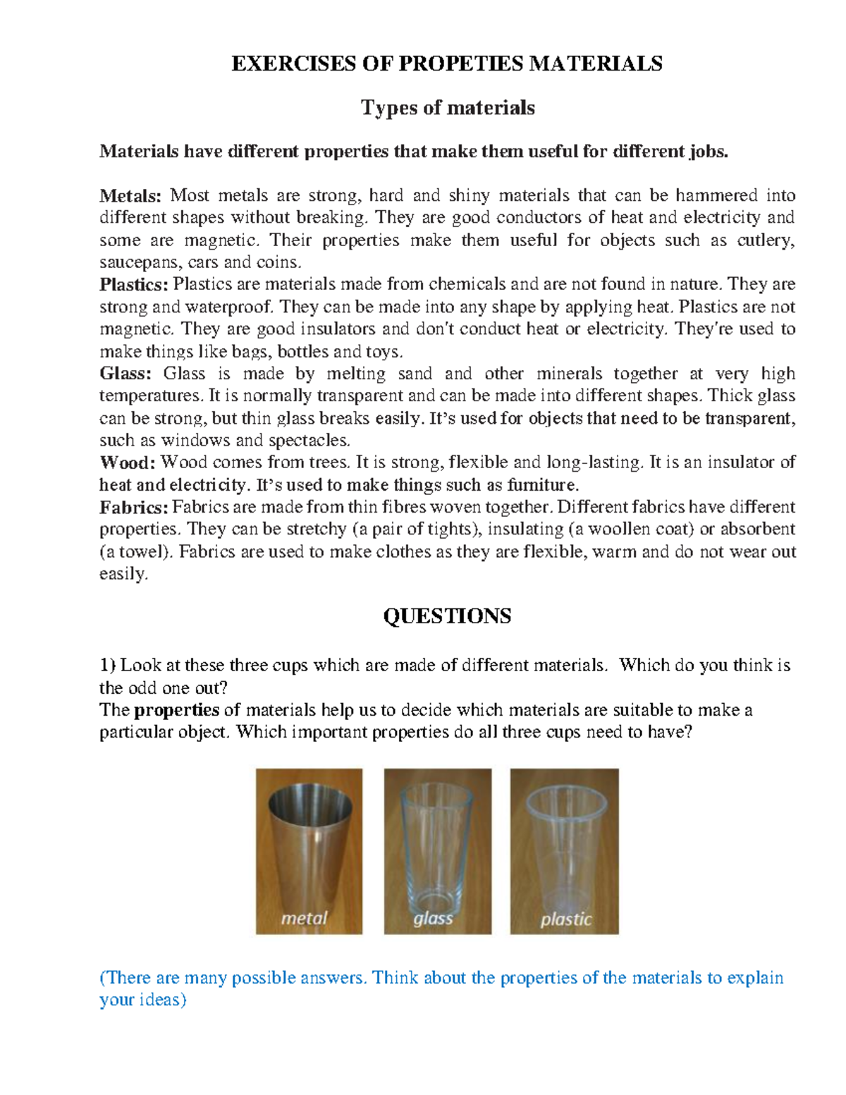 Exercises OF Propeties Materials - EXERCISES OF PROPETIES MATERIALS ...