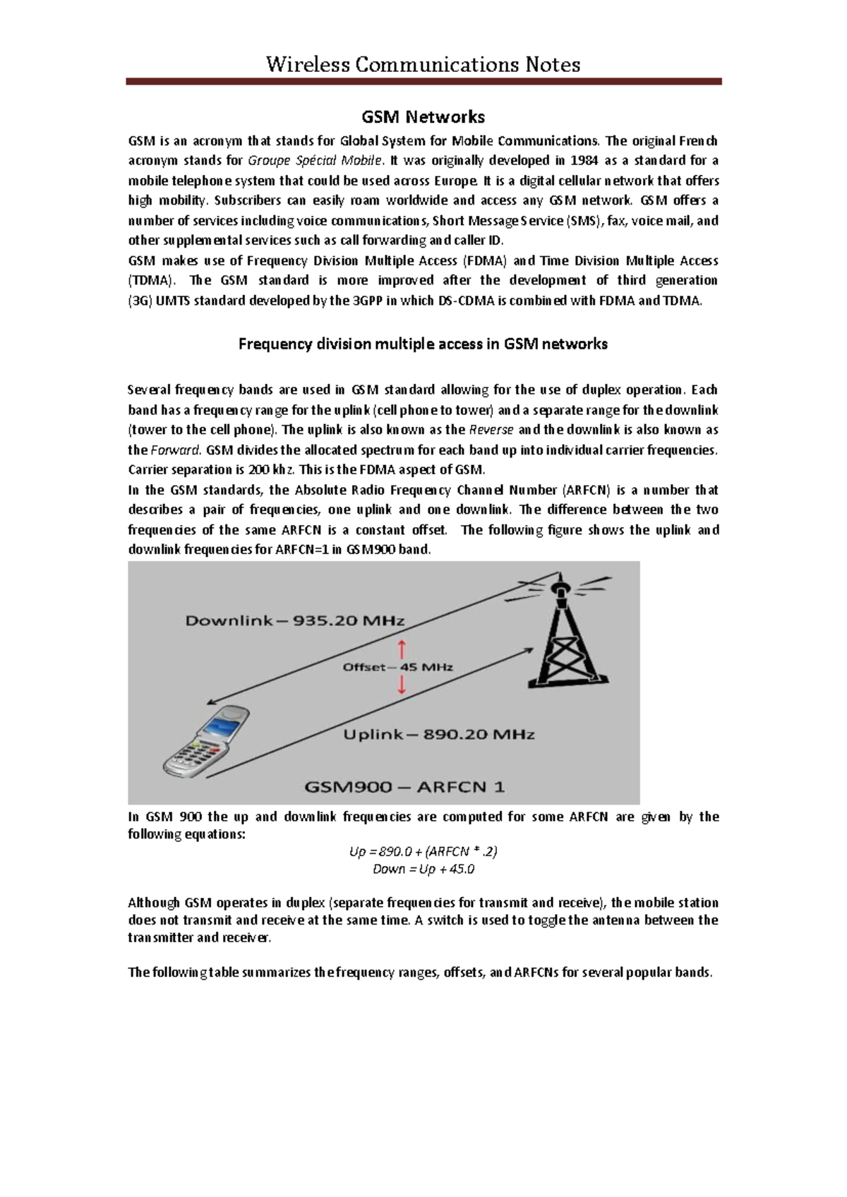 Wireless Communication Course notes - GSM Networks GSM is an acronym ...