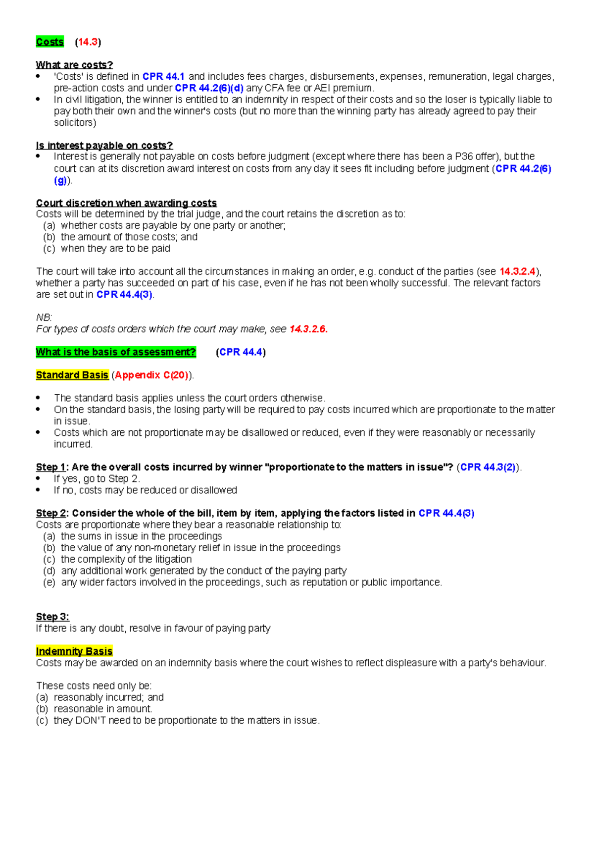 Costs & Enforcement (CPR 44, 45) - A Comprehensive Overview - Studocu