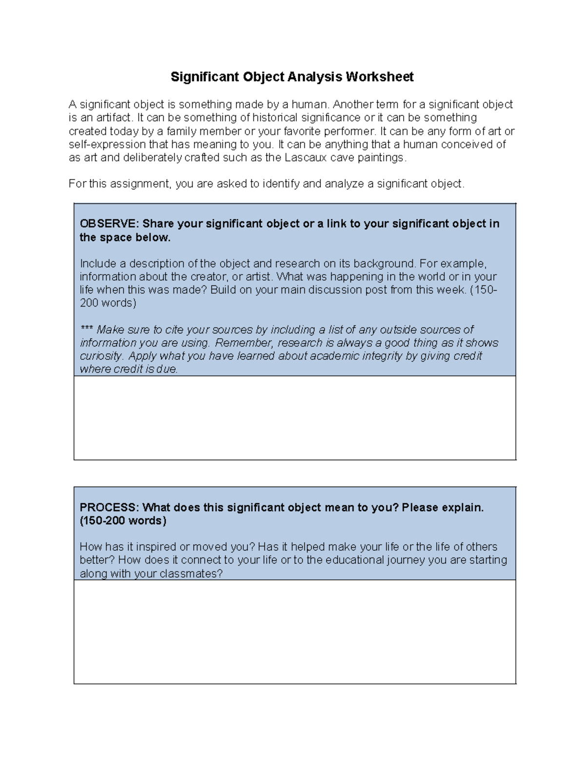 Significant Object Analysis Worksheet Wk 5 Assignment - Studocu
