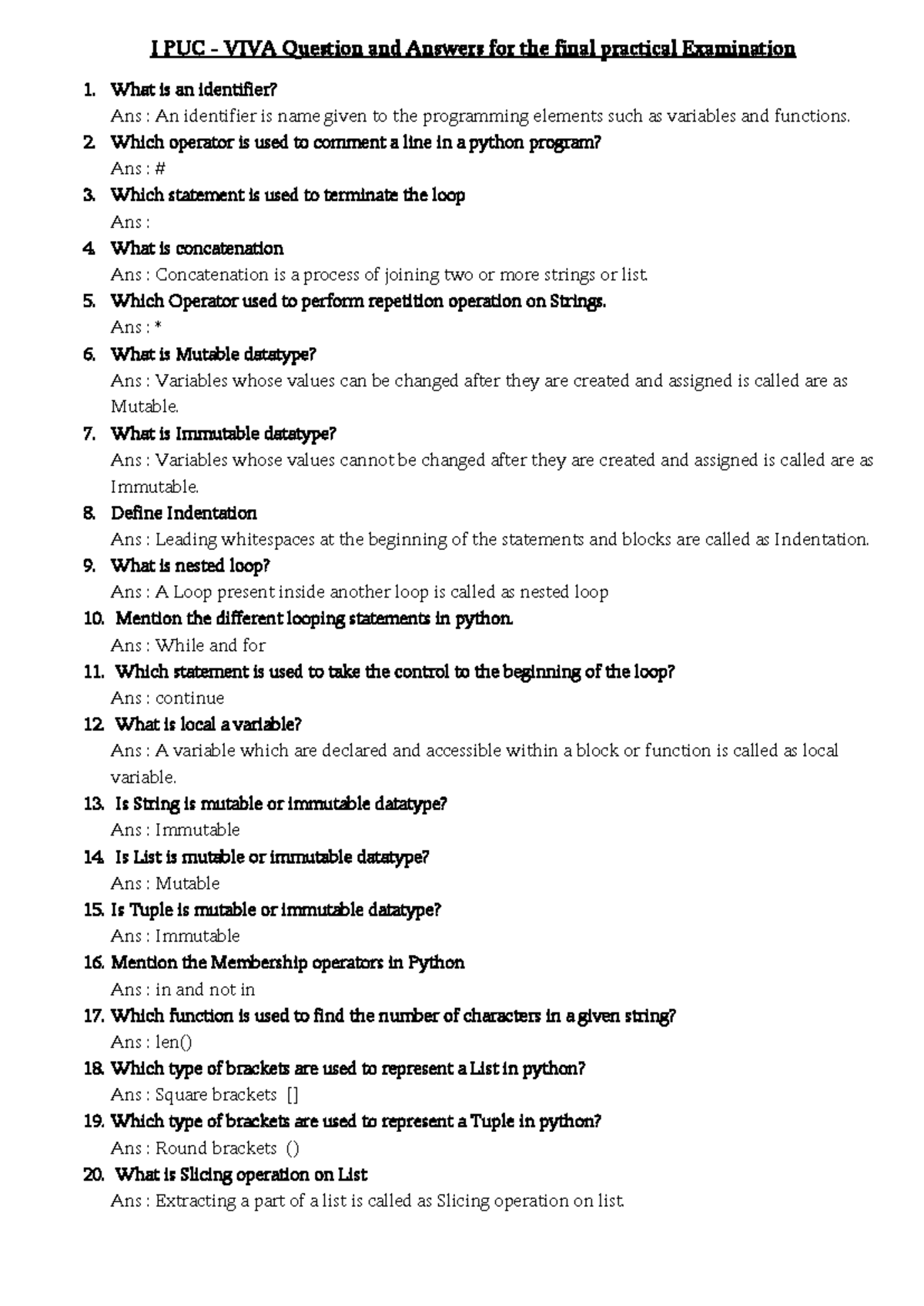 Viva Questions - Viva Q - I PUC - VIVA Question and Answers for the ...