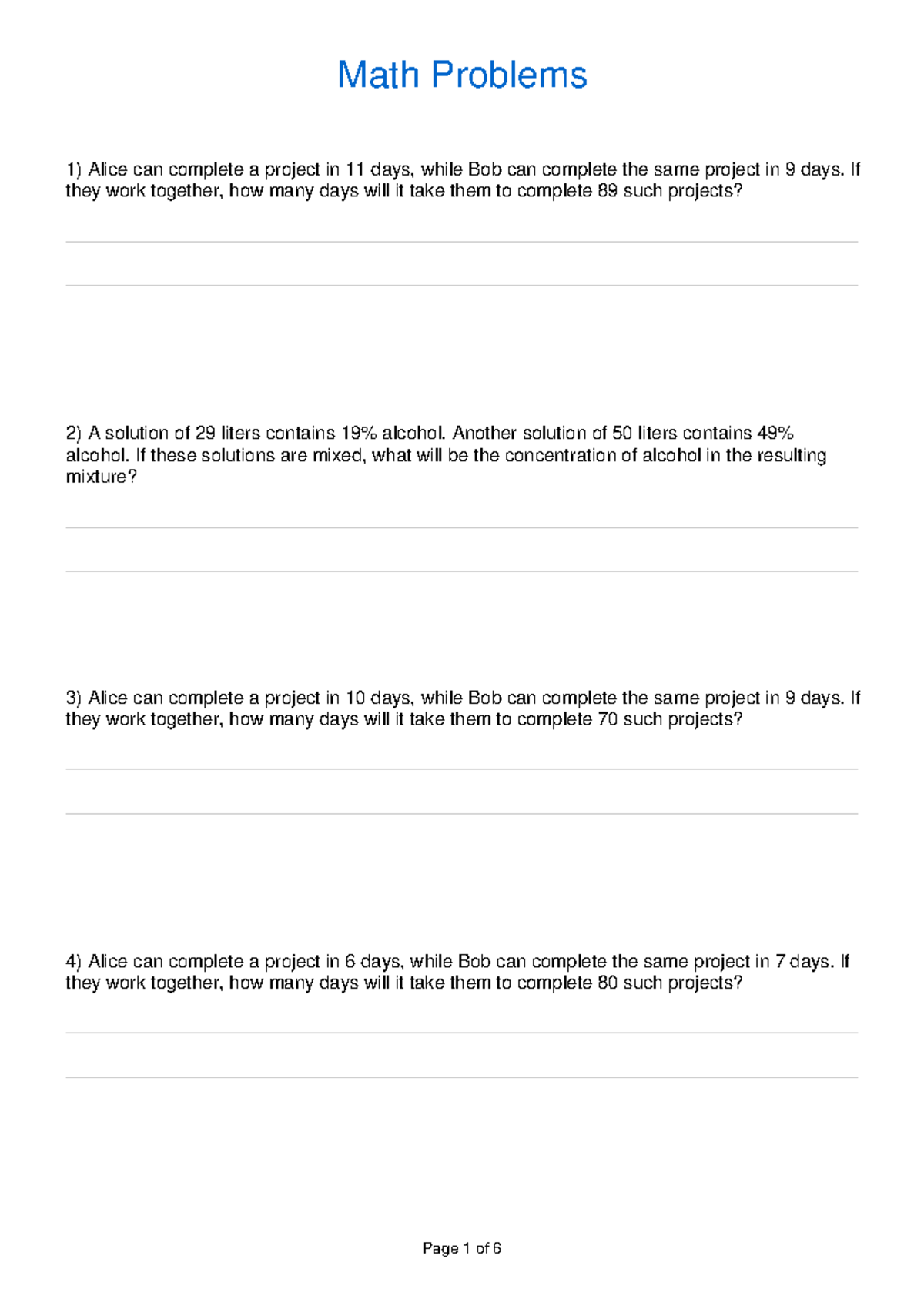 Math Practice Problems: Collaborative Project Completion & Age ...