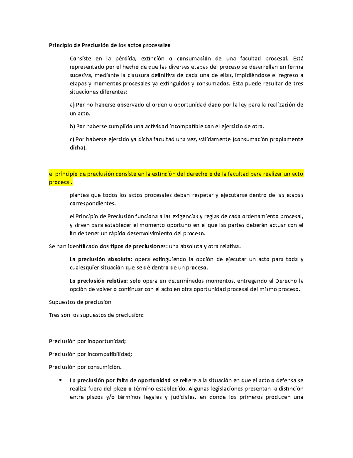 Principio de Preclusión y su Impacto en los Actos Procesales - Studocu