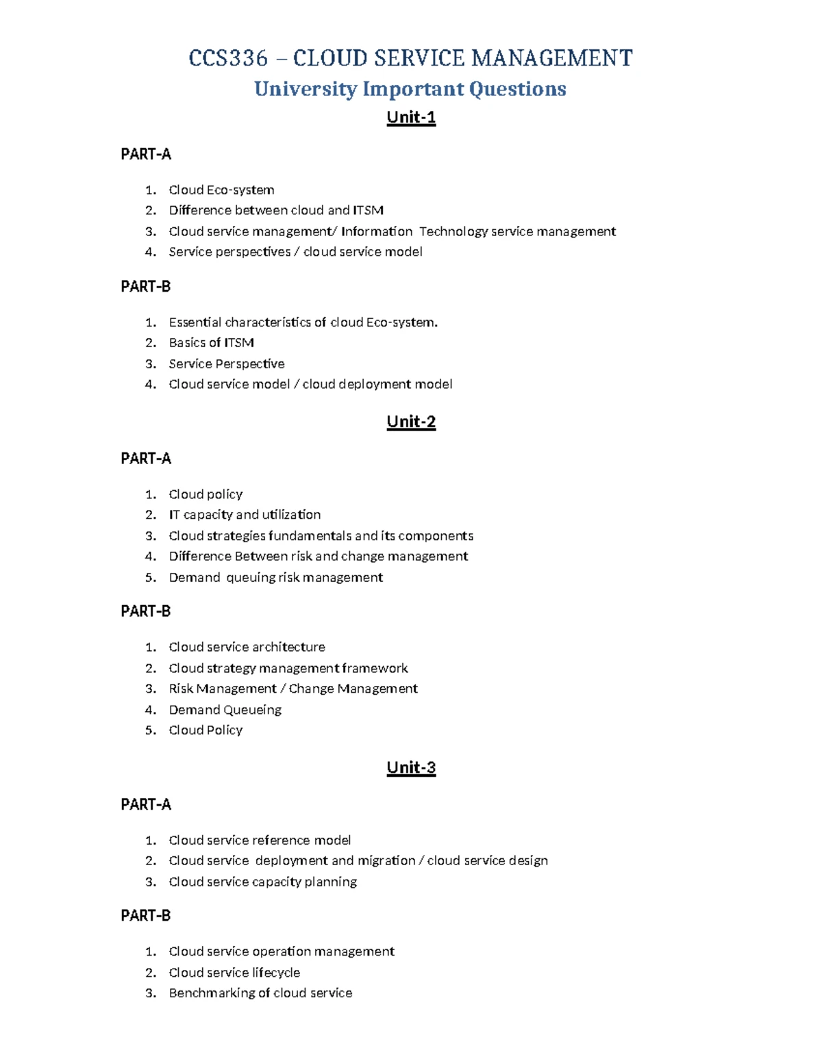 CCS336 - CSM Unit 1: Cloud Service Management Fundamentals Notes - Studocu