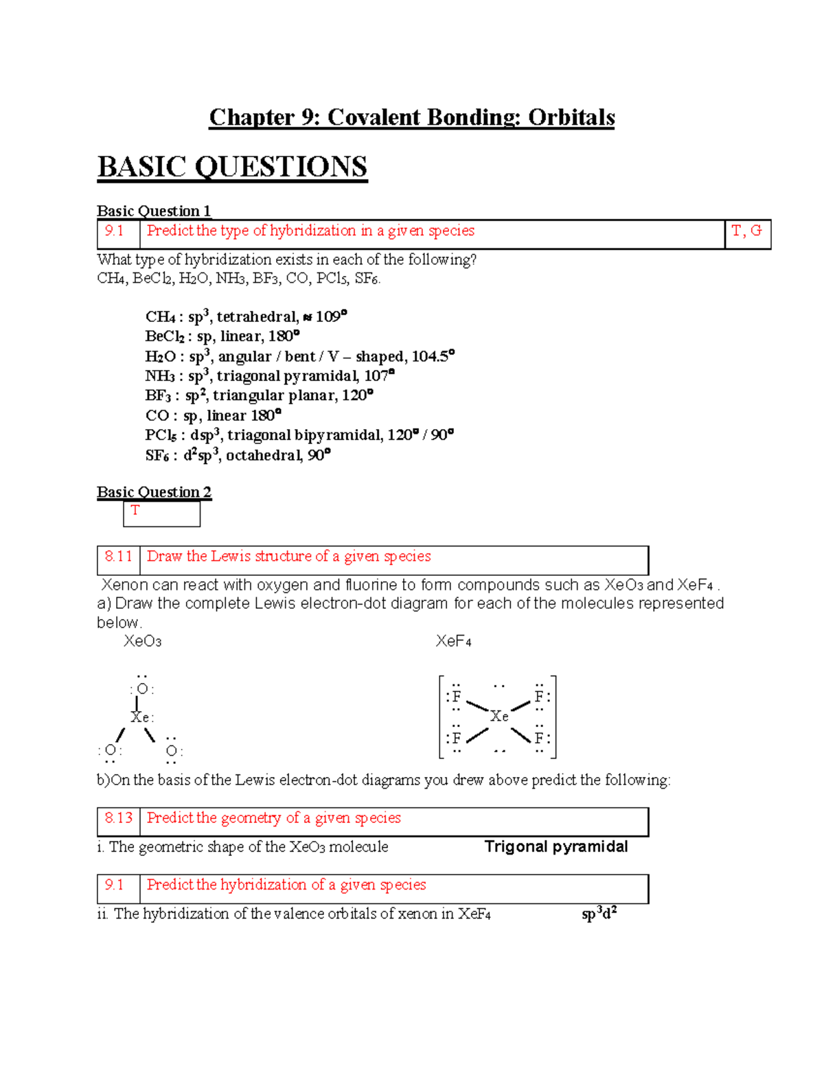 Chemistry level N Chapter 9 BQ-AK 2425 - Chapter 9: Covalent Bonding ...