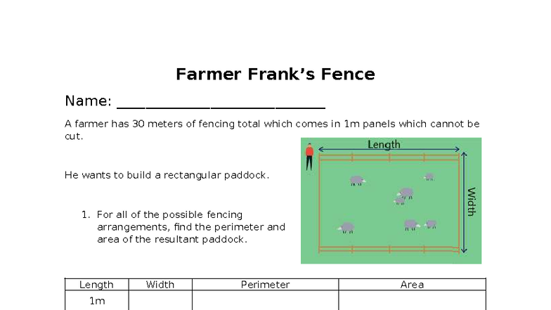 Farmer Fence Paddock Analysis: Area & Perimeter Calculations - Studocu