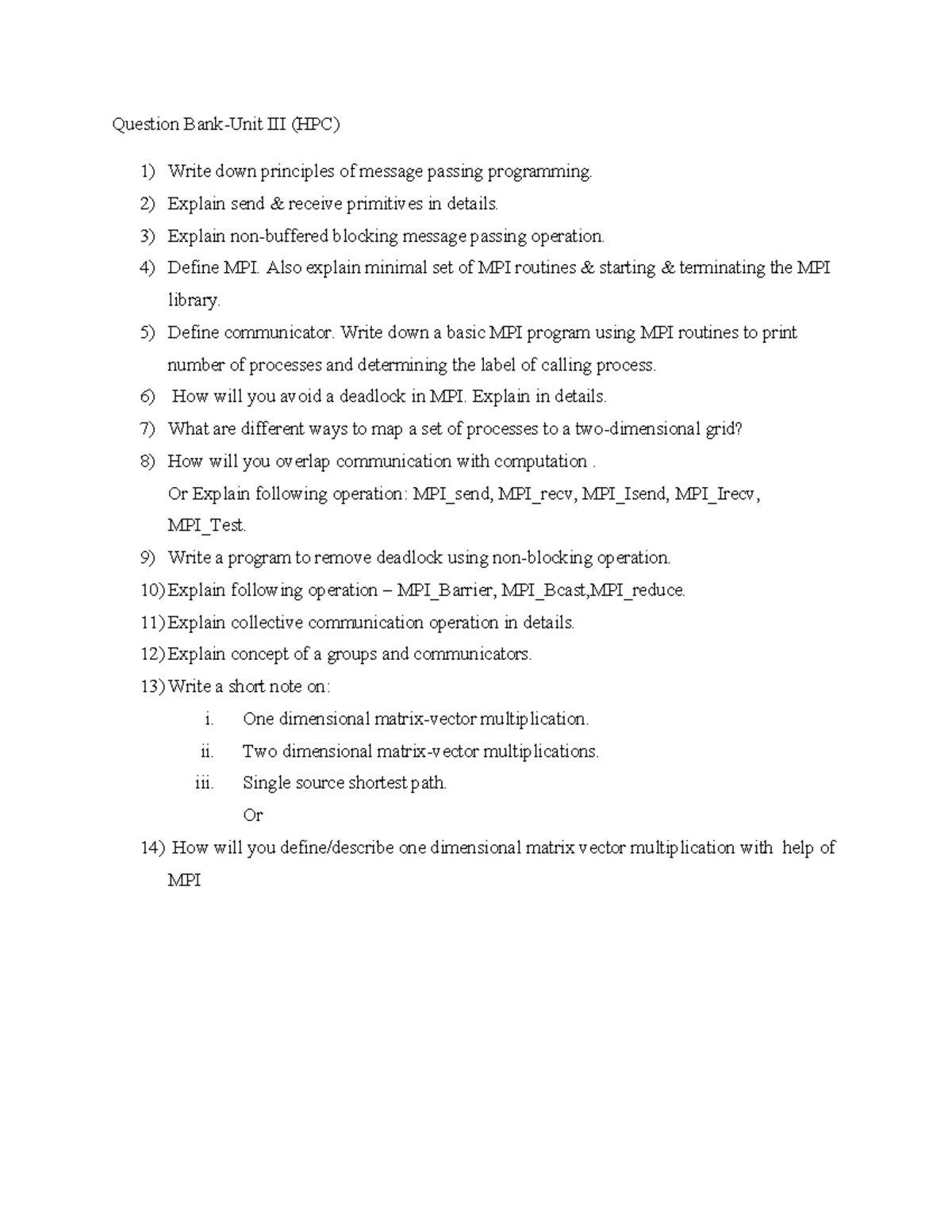 Hpc qb unit 3 - high performance computing QB of Unit -3 - Question ...