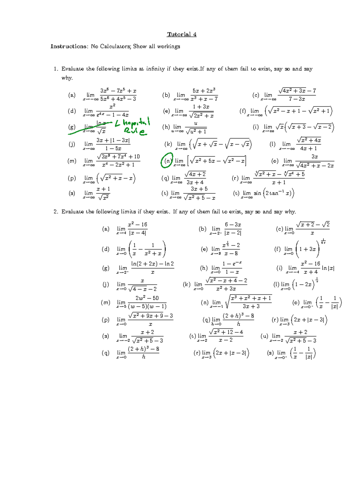 Tutorial 4 - Evaluating Limits at Infinity and Trigonometric Limits ...