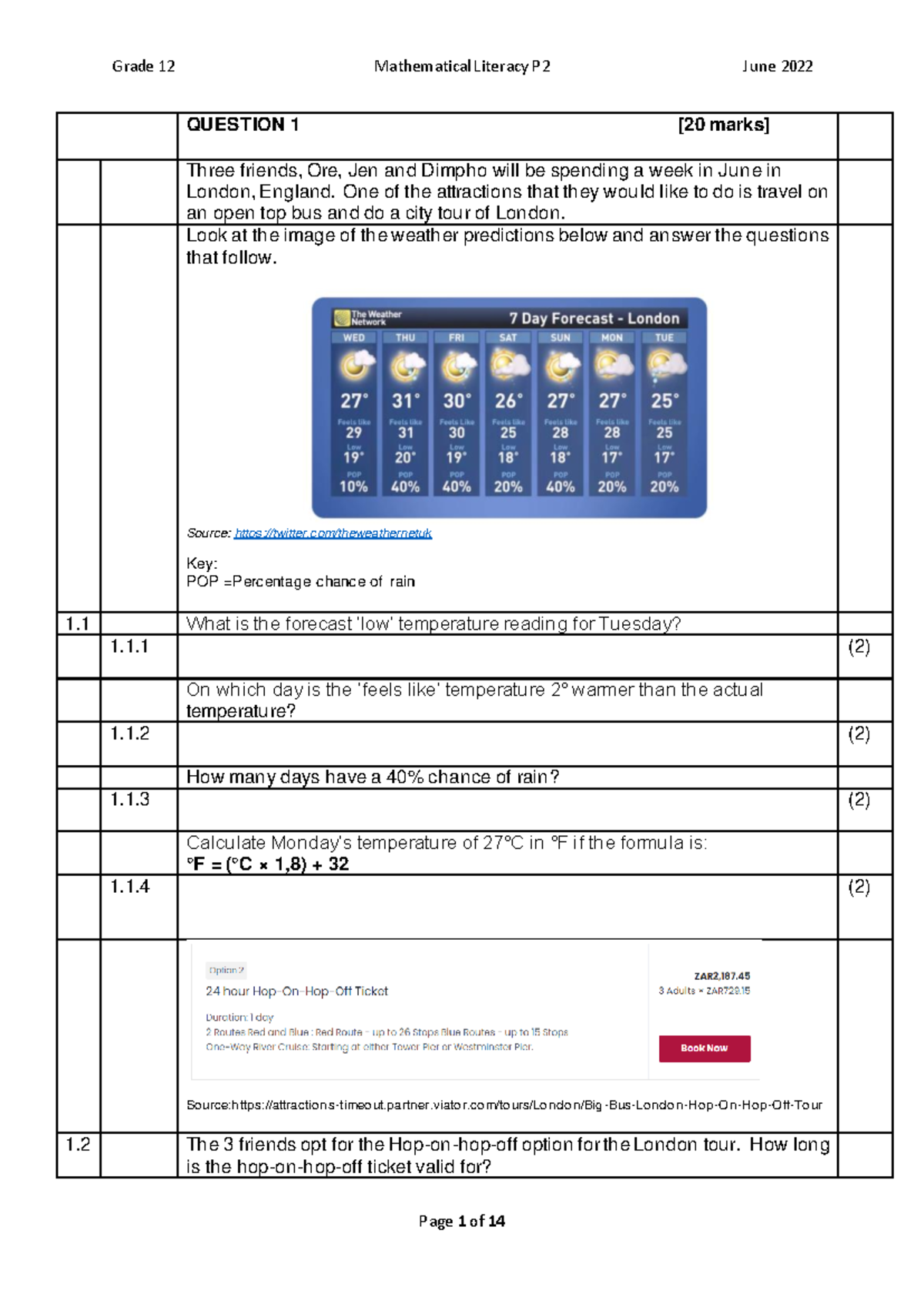 Maths Lit- 2022-Gr 12 -June exam P2 - QUESTION 1 [20 marks] Three ...