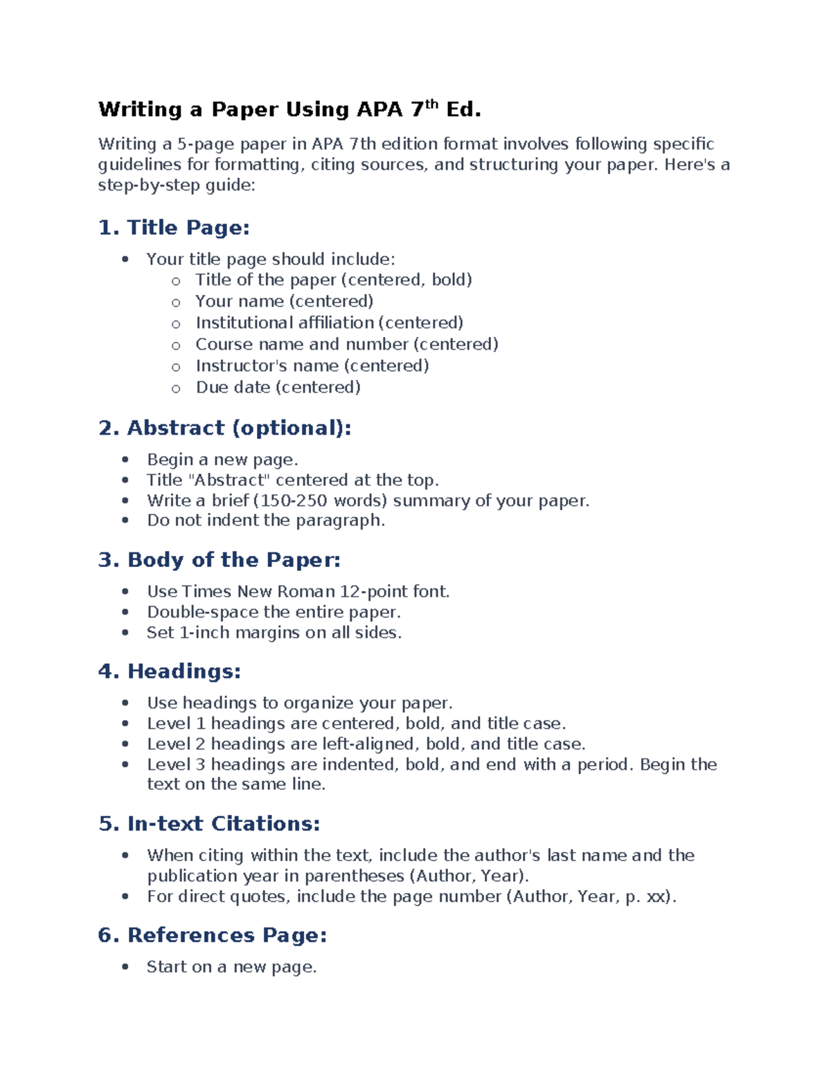 APA 7th Edition Format Guidelines for Writing a 5-Page Paper - Studocu