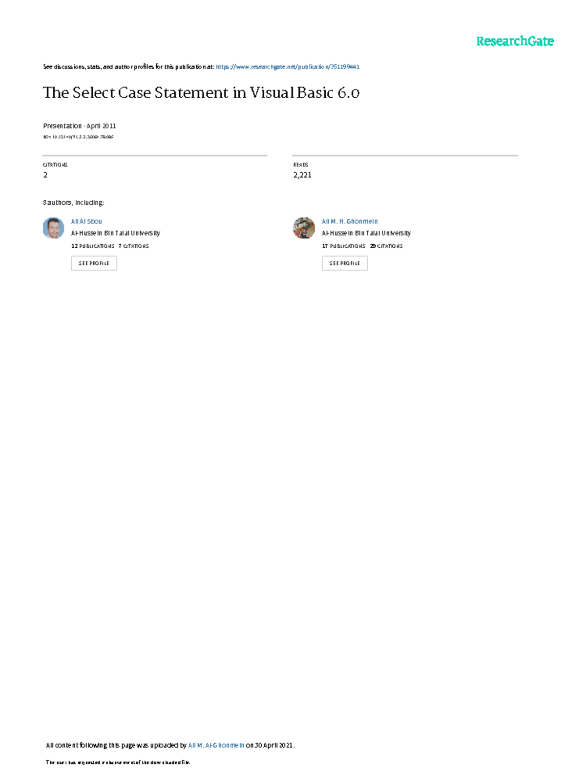 Select Case Statement in Visual Basic 6.0 - Presentation Notes - Studocu