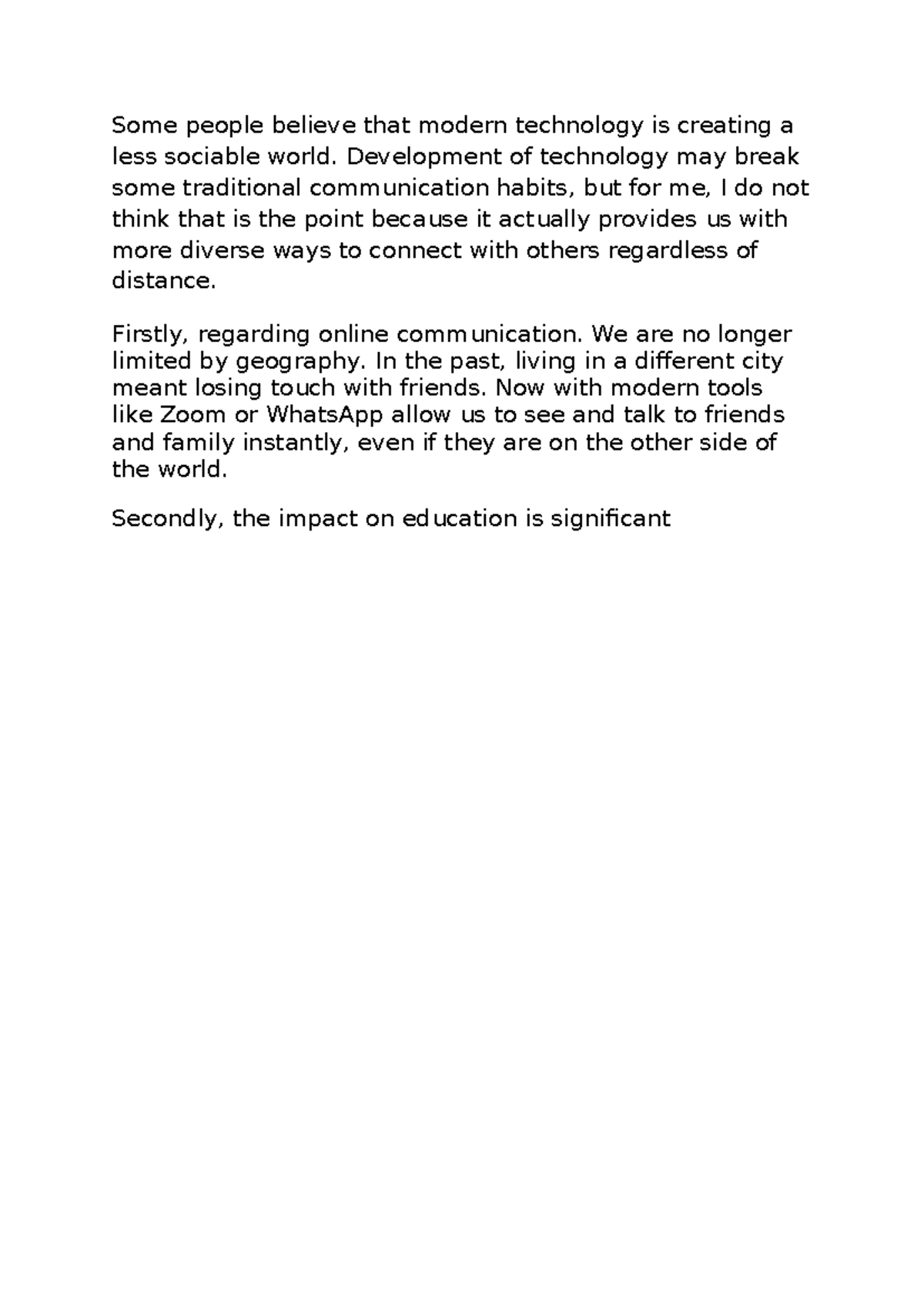Ww3 - Writing Part 3: The Impact of Modern Technology on Communication ...