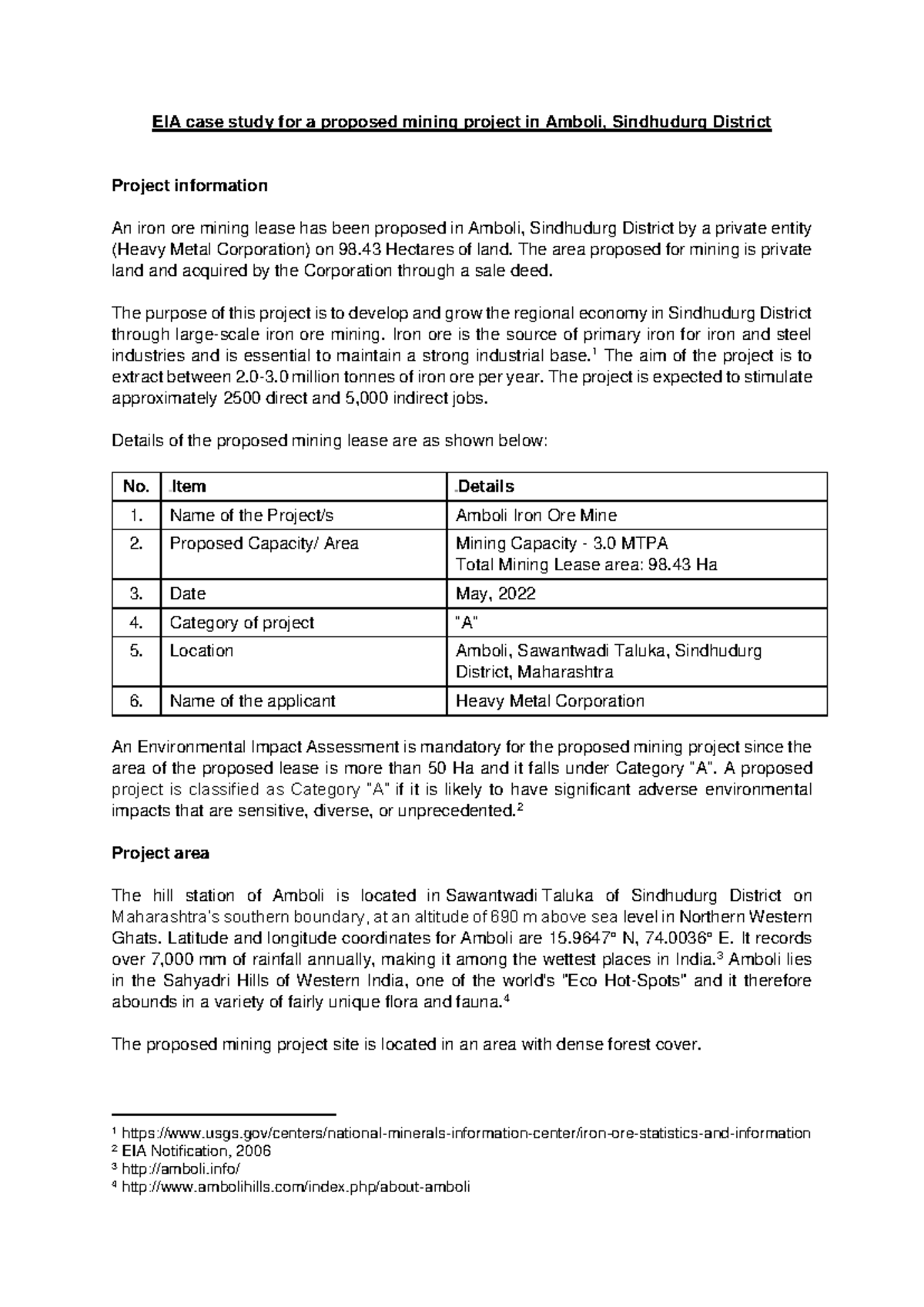 EIA Case Study: Proposed Amboli Iron Ore Mining Project (SI) - Studocu