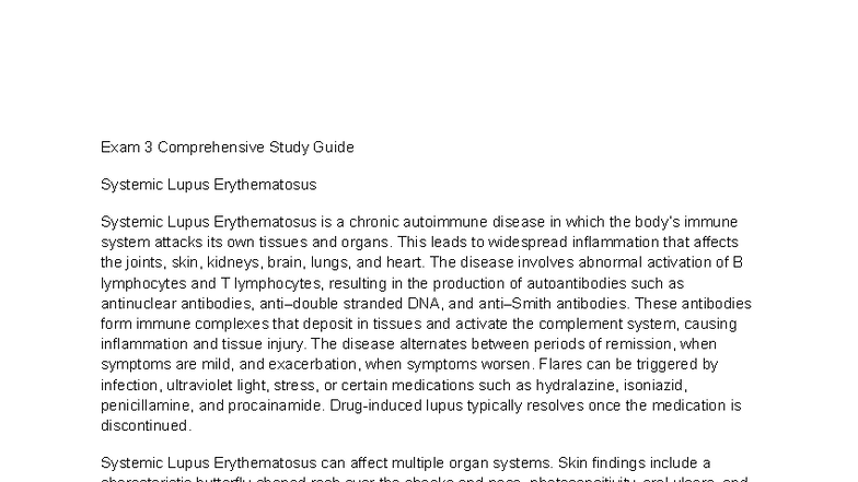 Test 3 Comprehensive Study Guide: Systemic Lupus Erythematosus and ...