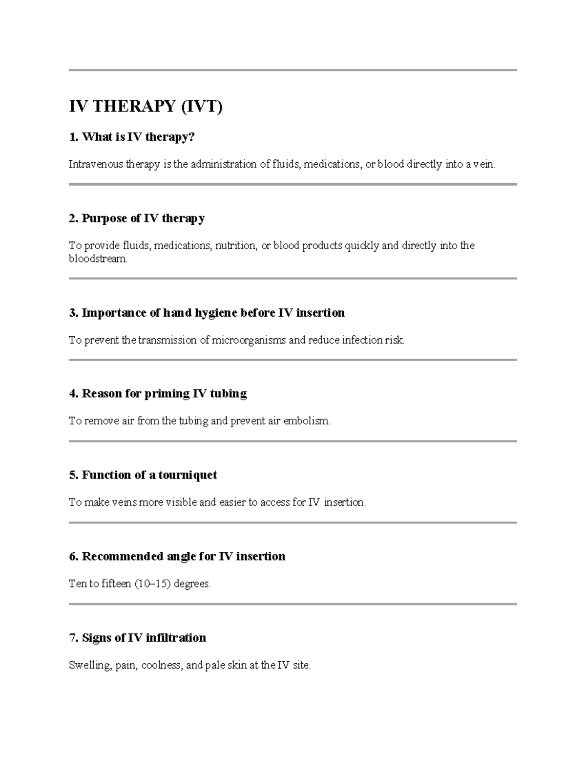 IVT Therapy Review: Key Concepts and Nursing Responsibilities - Studocu