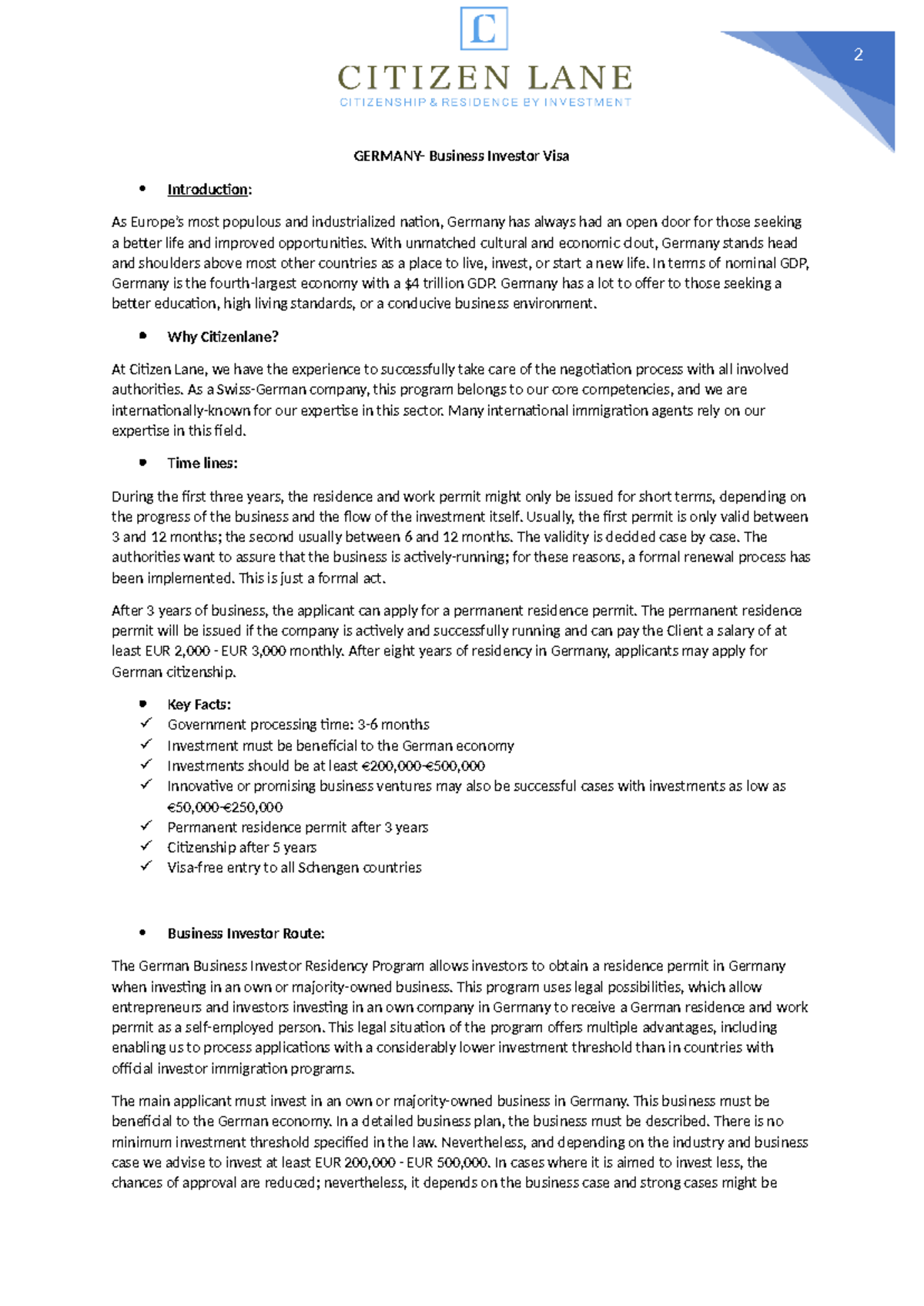 Germany Business Investor Visa Overview: Key Facts & Process - Studocu