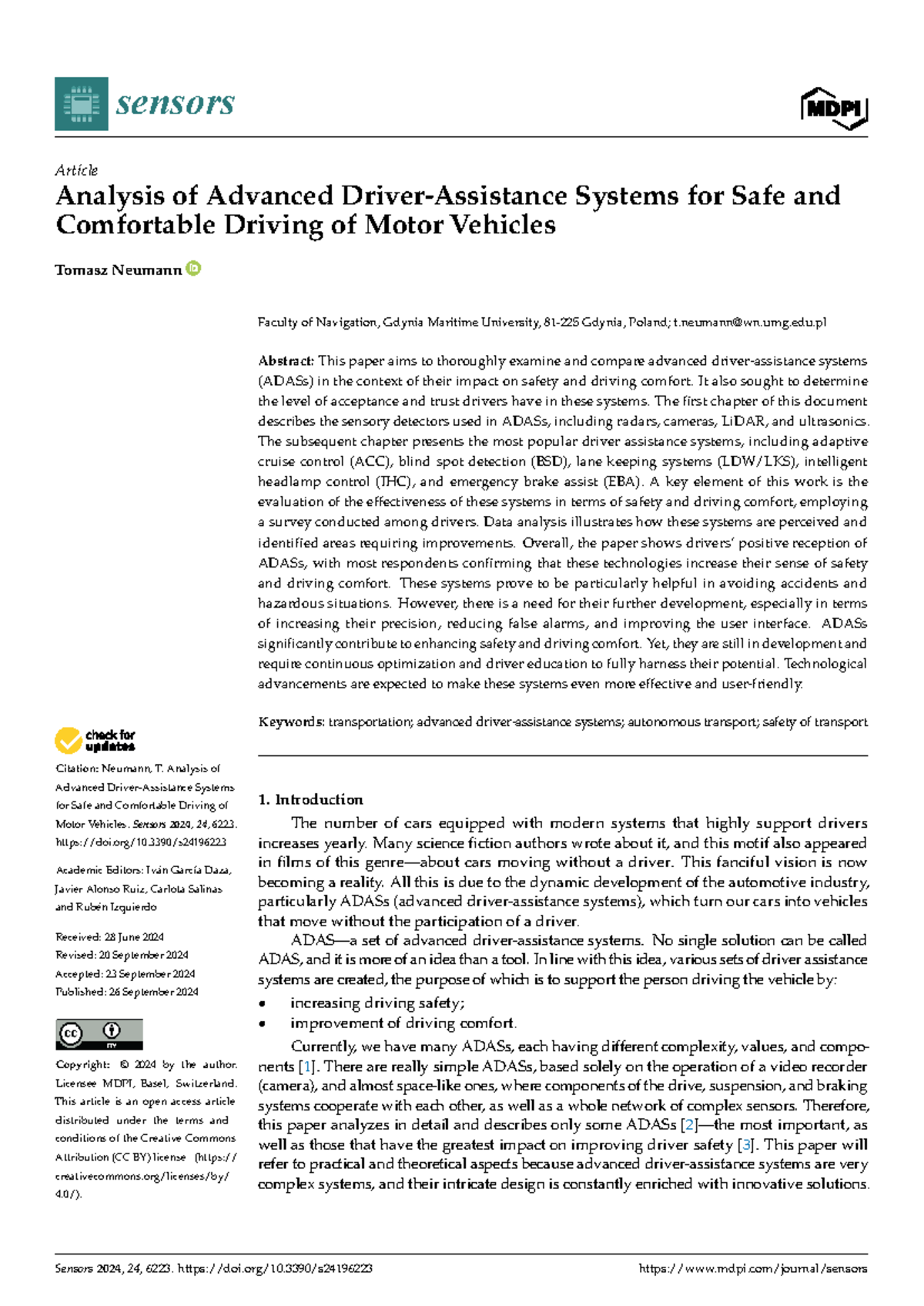 Analysis of Advanced Driver-Assistance Systems (ADAS) for Safe Driving ...