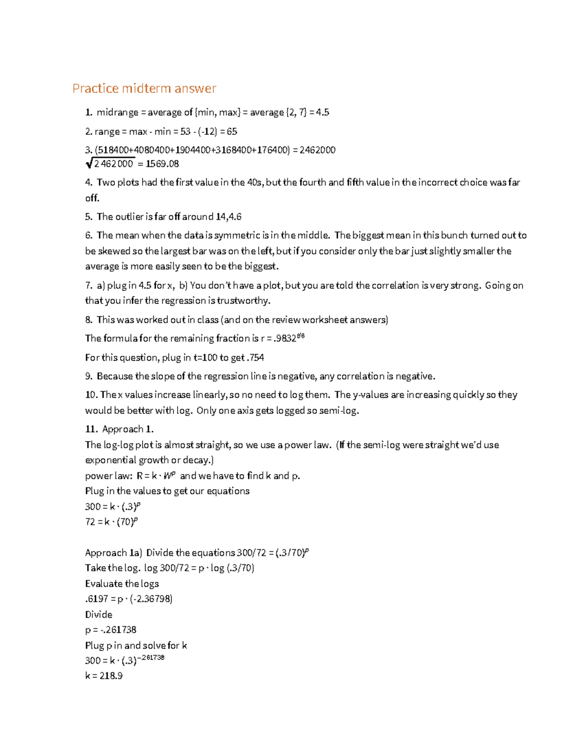Practice Midterm 1 Answer Key for Statistics Concepts - Studocu