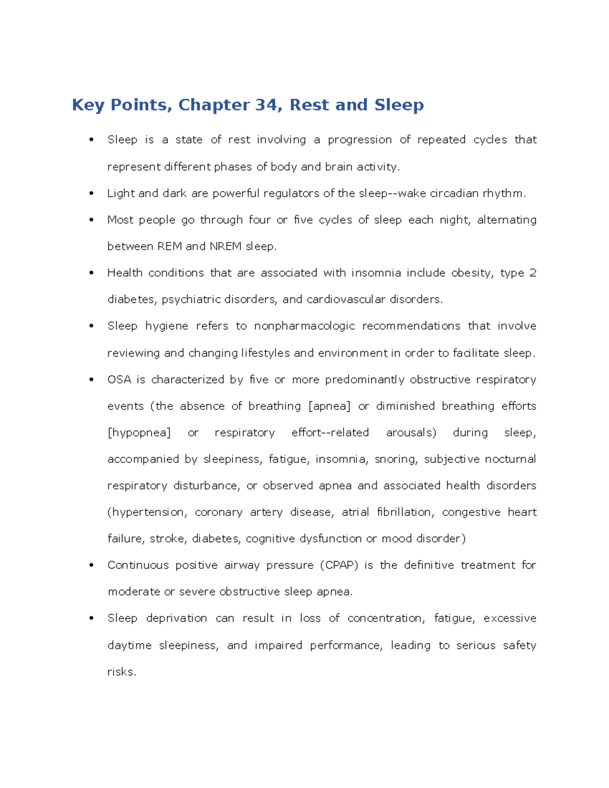 KC Chapter 34 - Key Points, Chapter 34, Rest and Sleep Sleep is a state ...