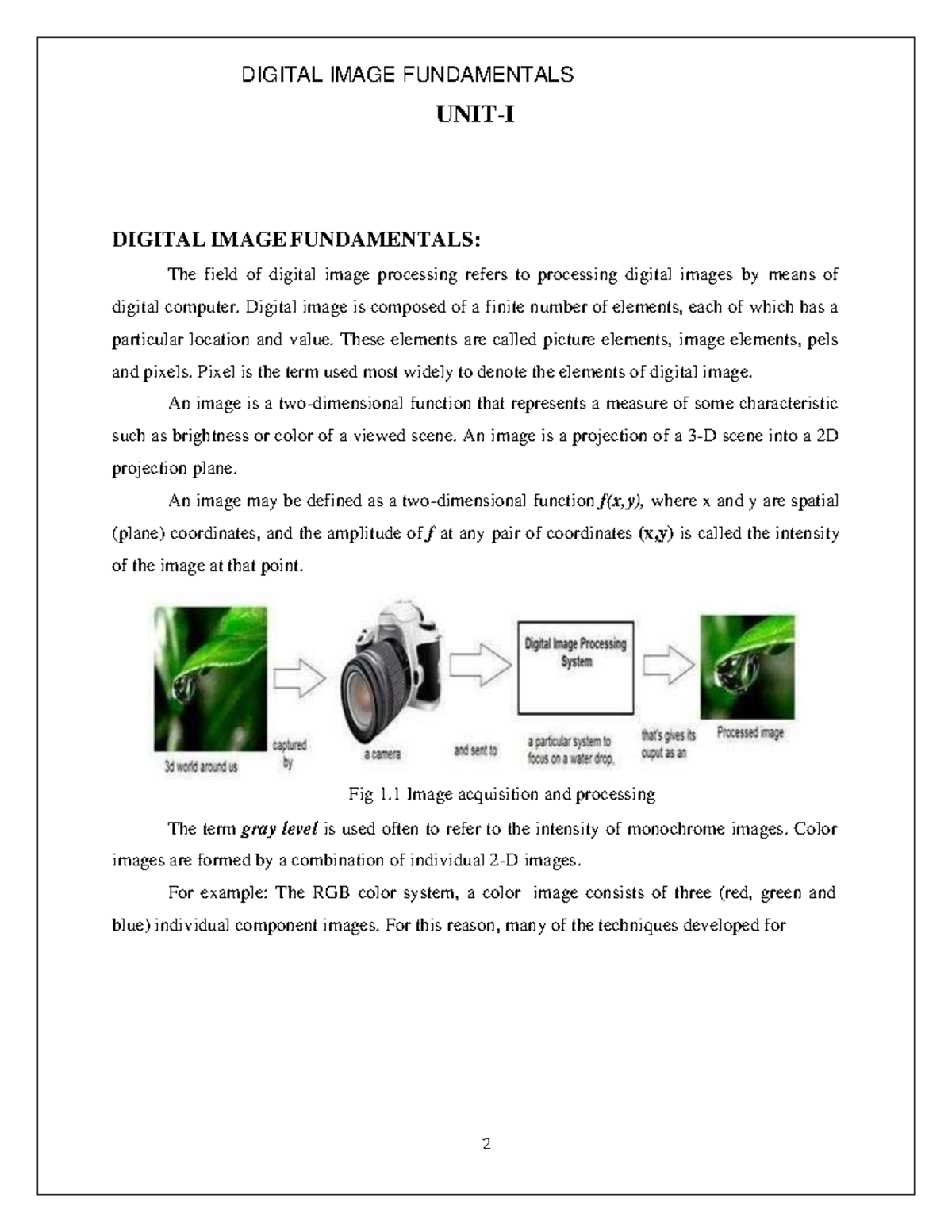 DIGITAL IMAGE FUNDAMENTALS: Image Processing & Transforms (Module 1 ...