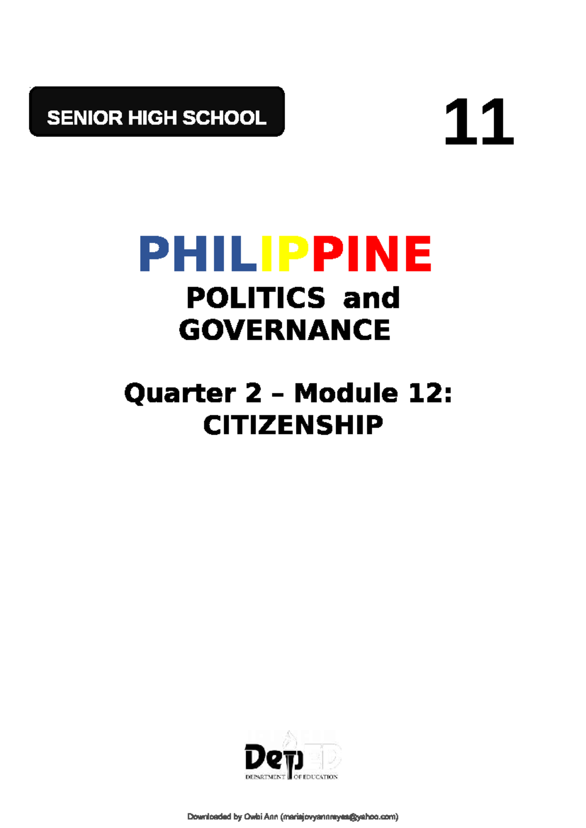 Module 12 PPG - SENIOR HIGH SCHOOL 11 PHILIPPINE POLITICS and ...