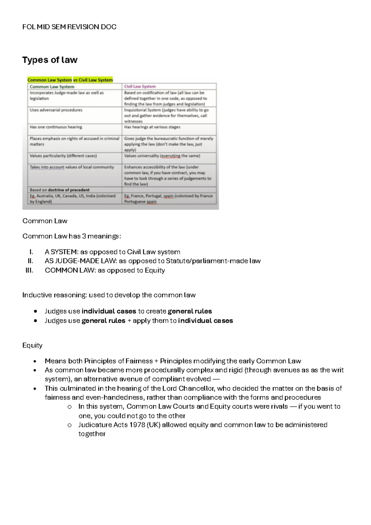 FOL 2023 MID SEMESTER REVISION: Common Law & Legal Principles - Studocu