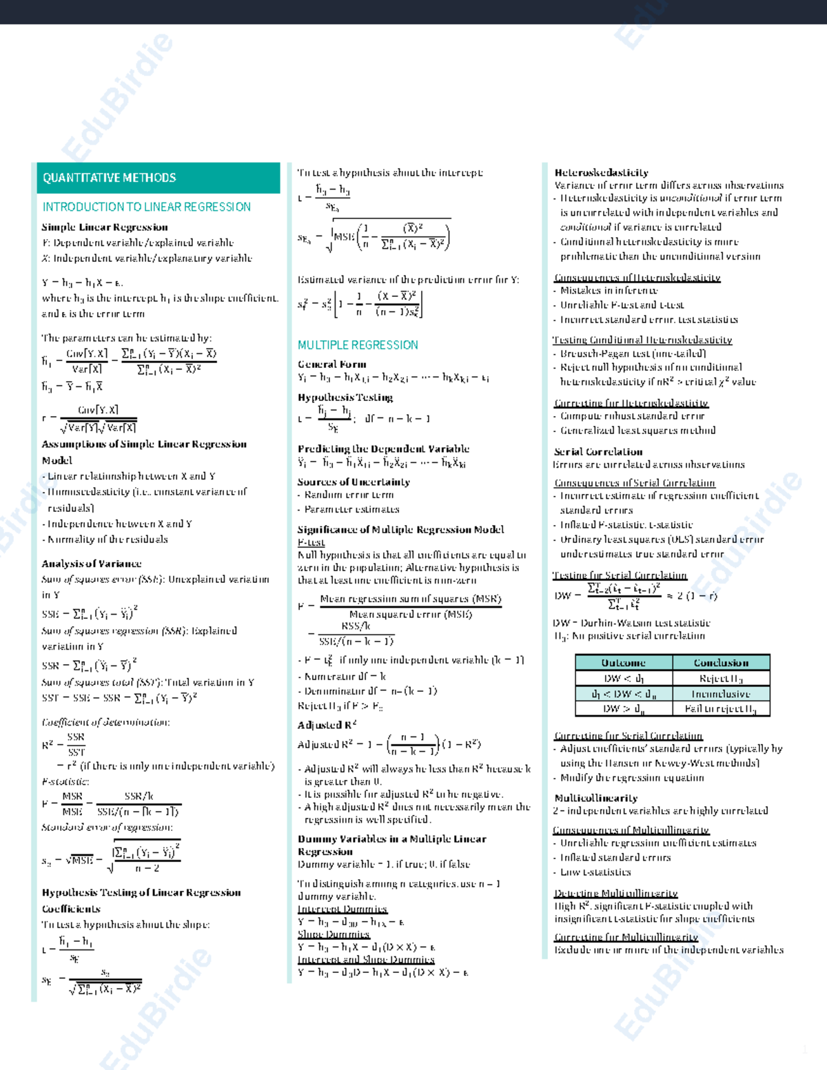Quantitative Methods Formulas for CFA Level II (2022) - Studocu