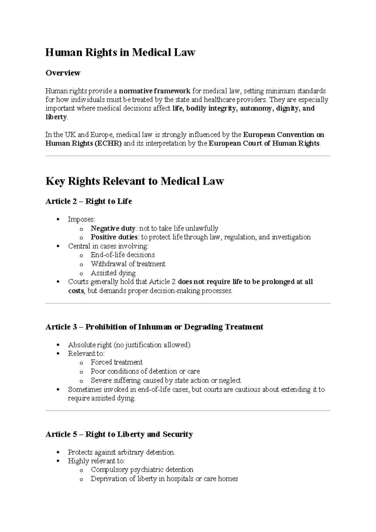 Human Rights in Medical Law: An Overview (HRML 101) - Studeersnel