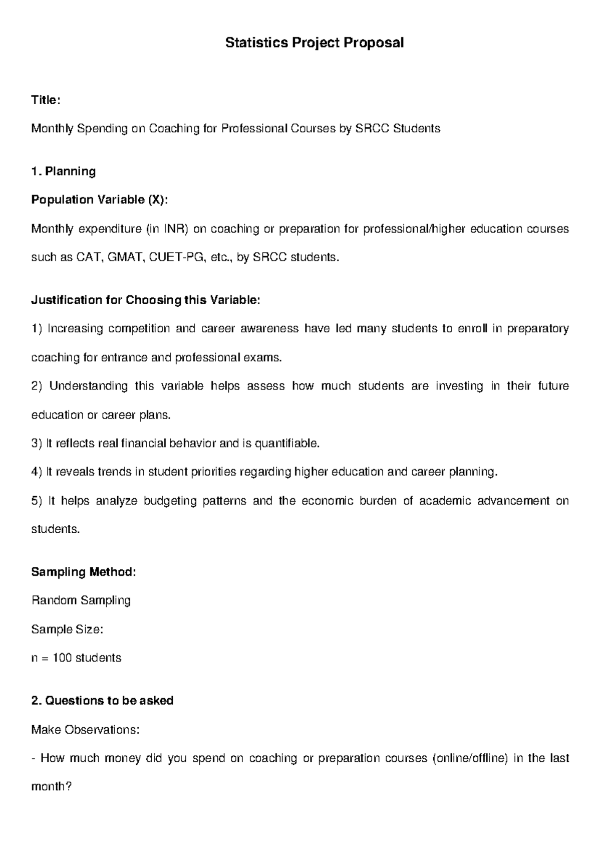 Updated Statistics Project Proposal: Coaching Spending by SRCC Students ...