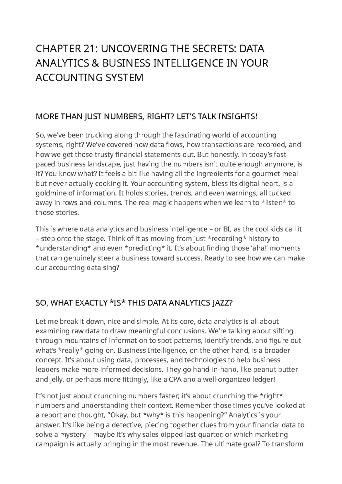 Advanced Accounting Systems: Chapter 21 - Data Analytics & BI Insights ...