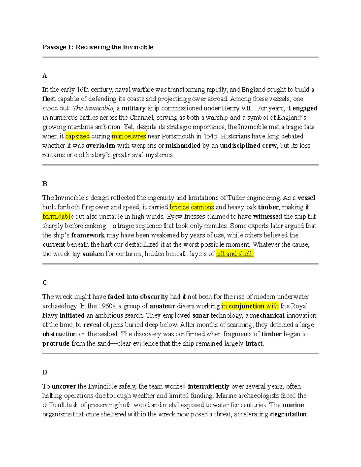 Passage 1: The Invincible's Recovery - A Maritime Archaeology Study ...