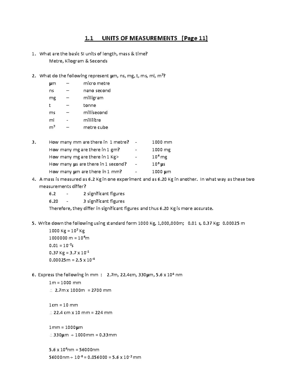 BOOK BACK Questions - Answers: Units of Measurement and Forces - Studocu