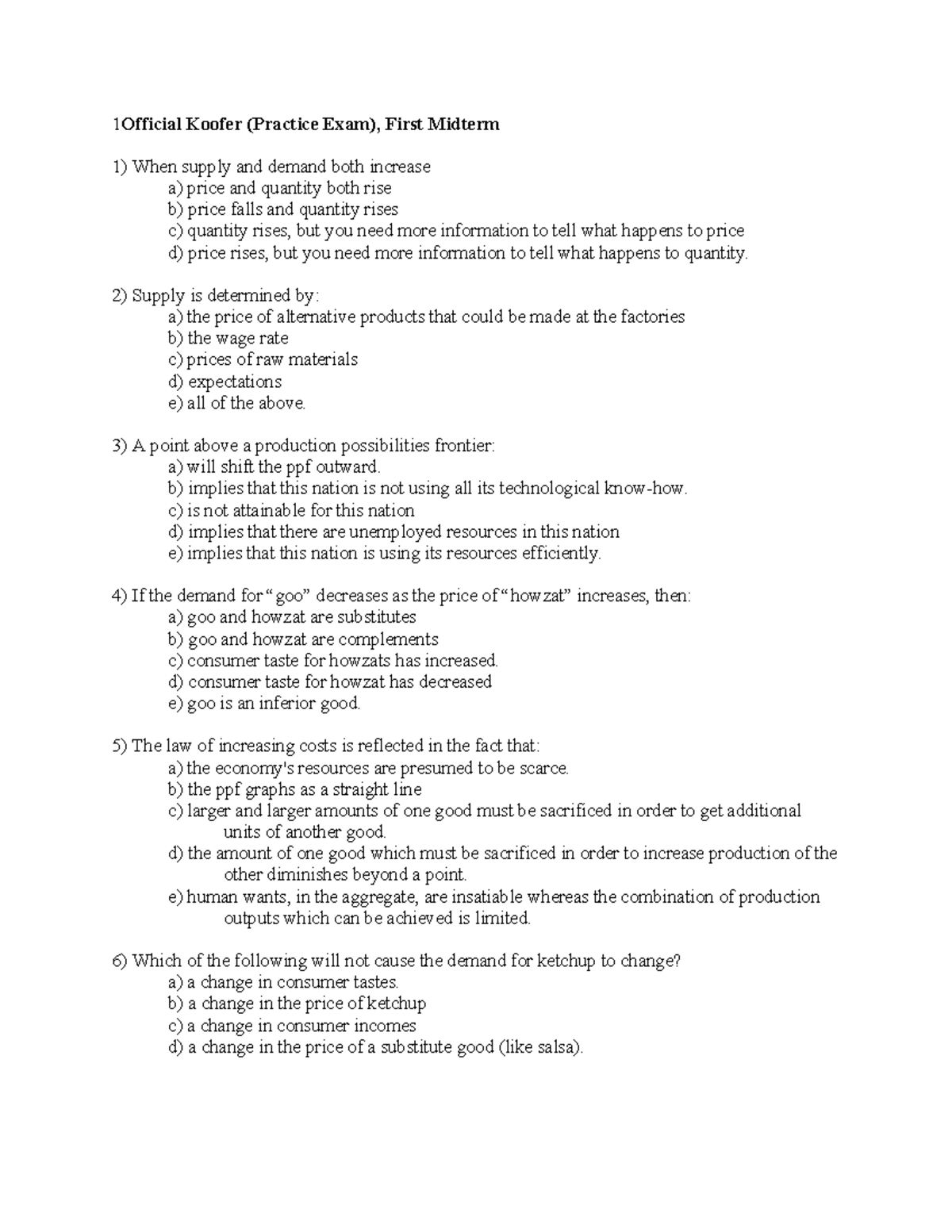 Official Koofer (Practice Exam) - Econ 101 First Midterm Review - Studocu