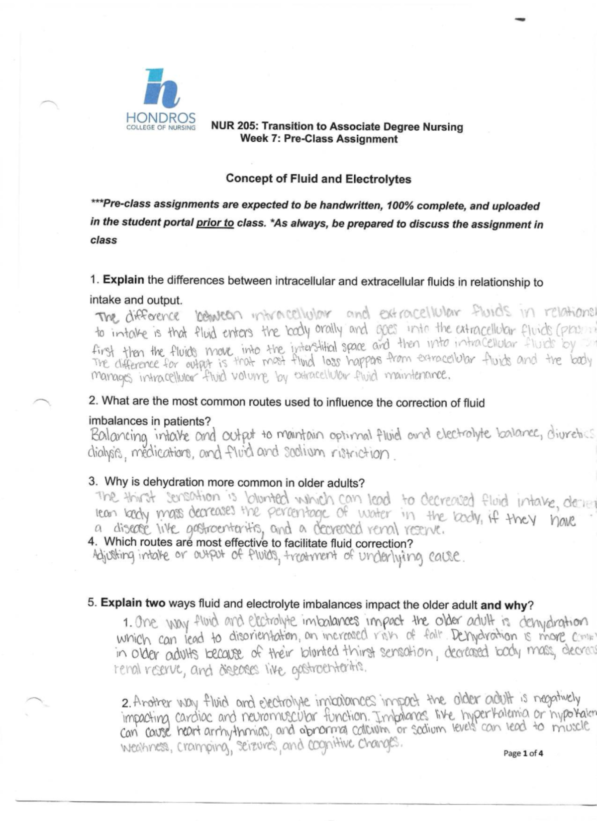 NUR 205 Week 7 Pre-Class Assignment: Fluid & Electrolyte Concepts - Studocu