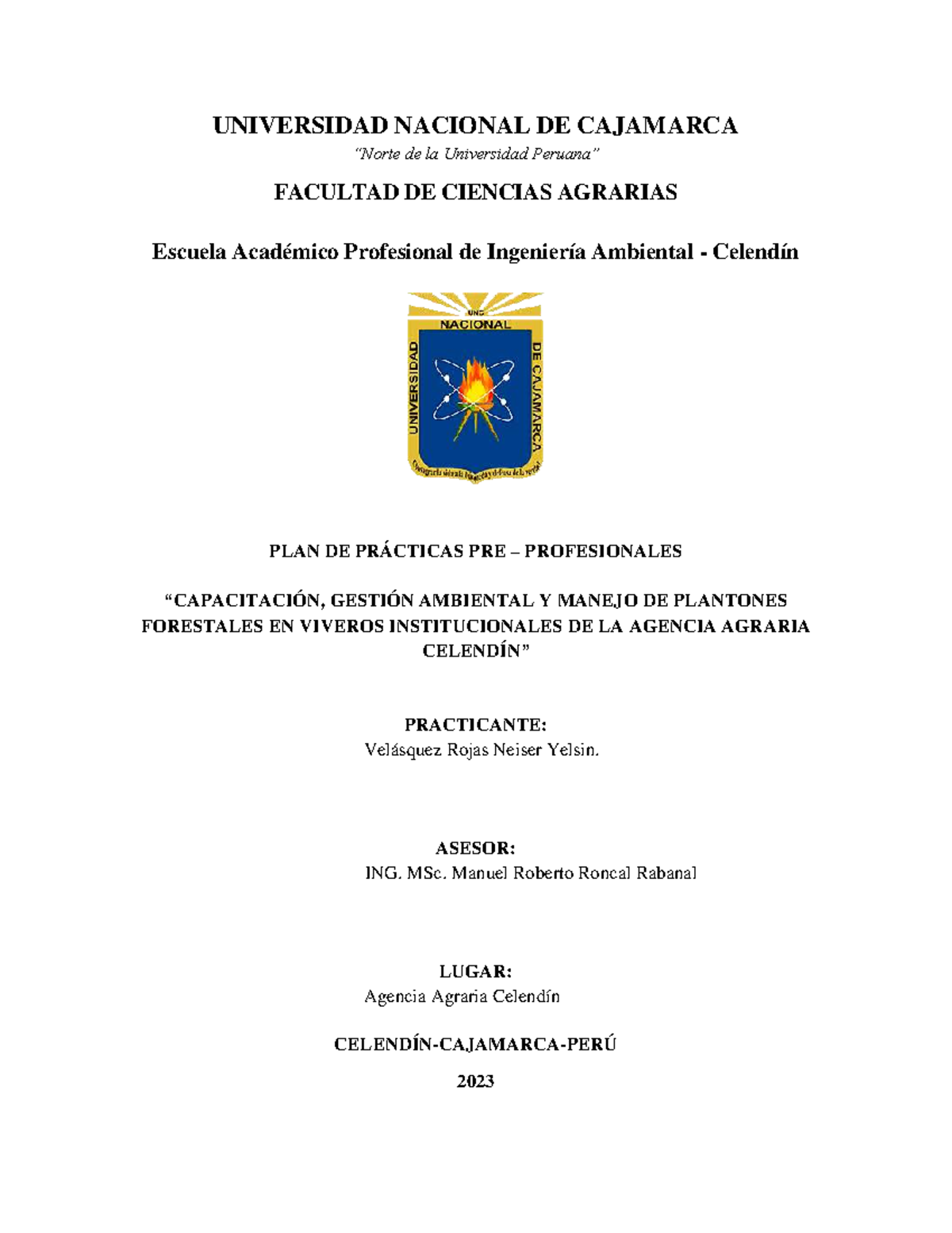 PLAN DE PRÁCTICAS PRE PROFESIONALES GESTIÓN AMBIENTAL - INSTITUCIONAL 2023 - Document Preview