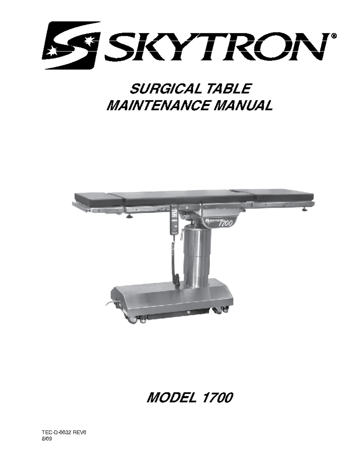 1700 Surgical Table Maintenance Manual: Electrical System ...