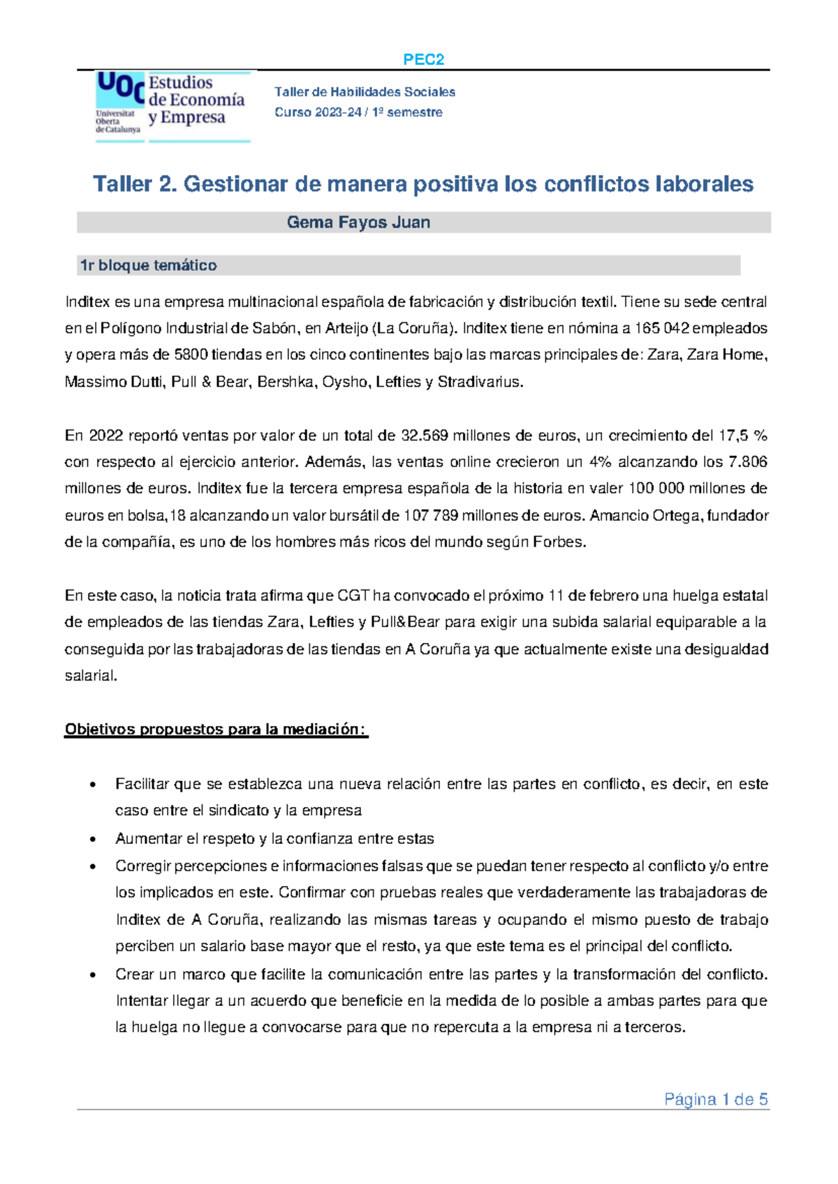 Taller PEC2: Gestión Positiva de Conflictos Laborales - Gema Fayos Juan ...