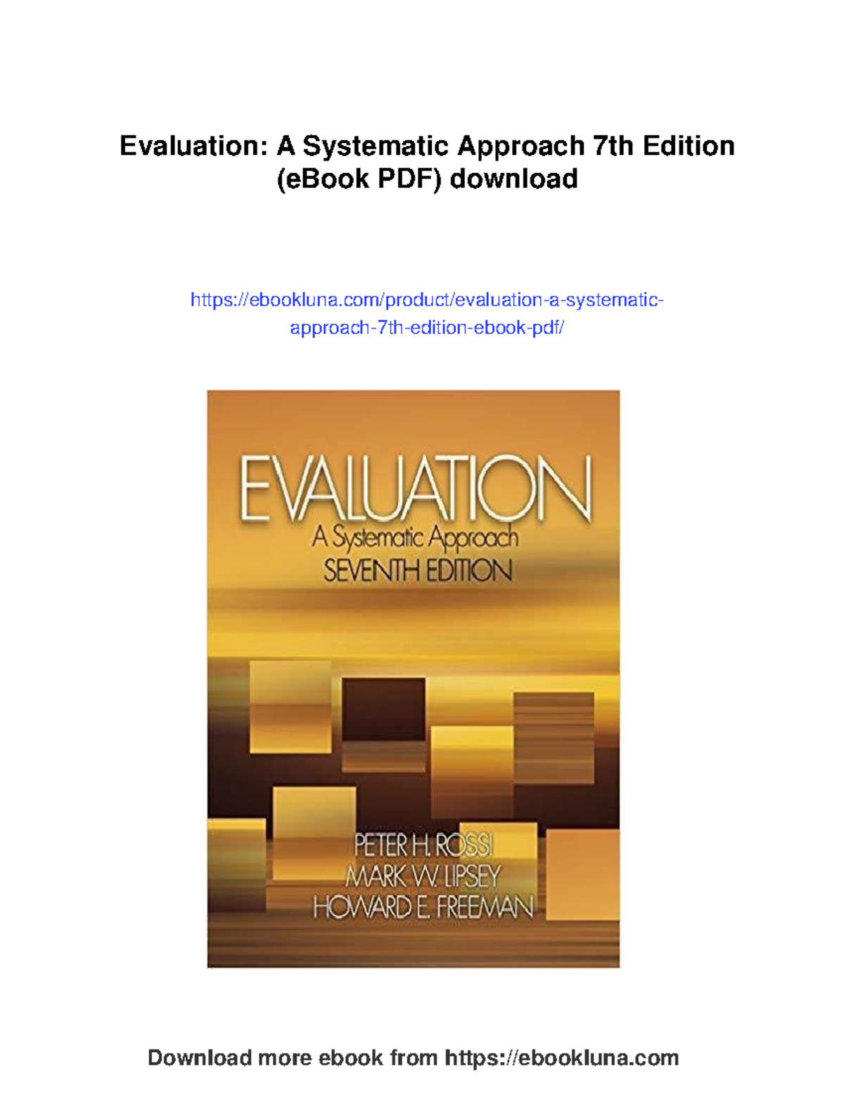 Evaluation A Systematic Approach 7th Edition Key Concepts & Insights